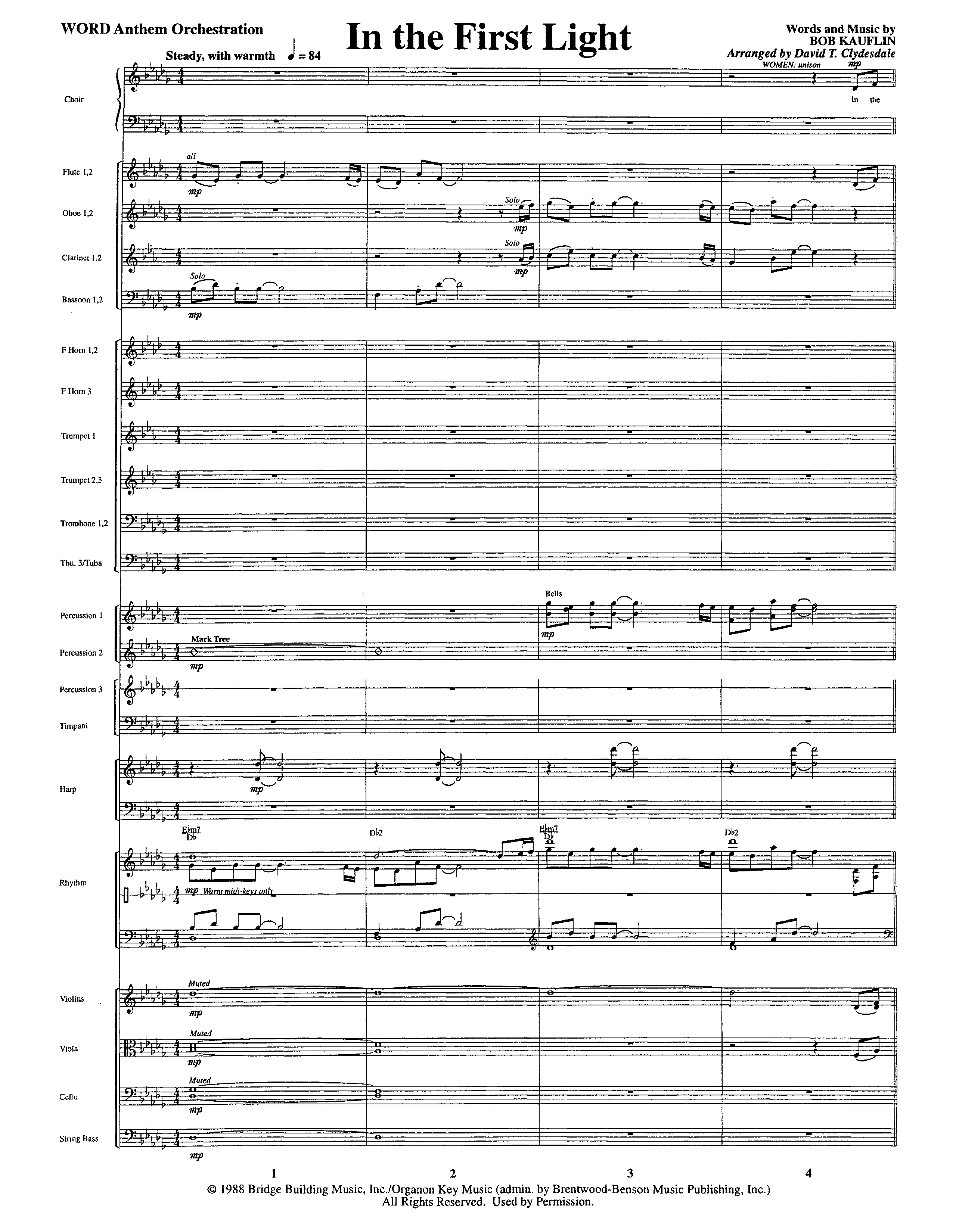 In The First Light (Choral Anthem SATB) Orchestration (Word Music Choral / Arr. David Clydesdale)