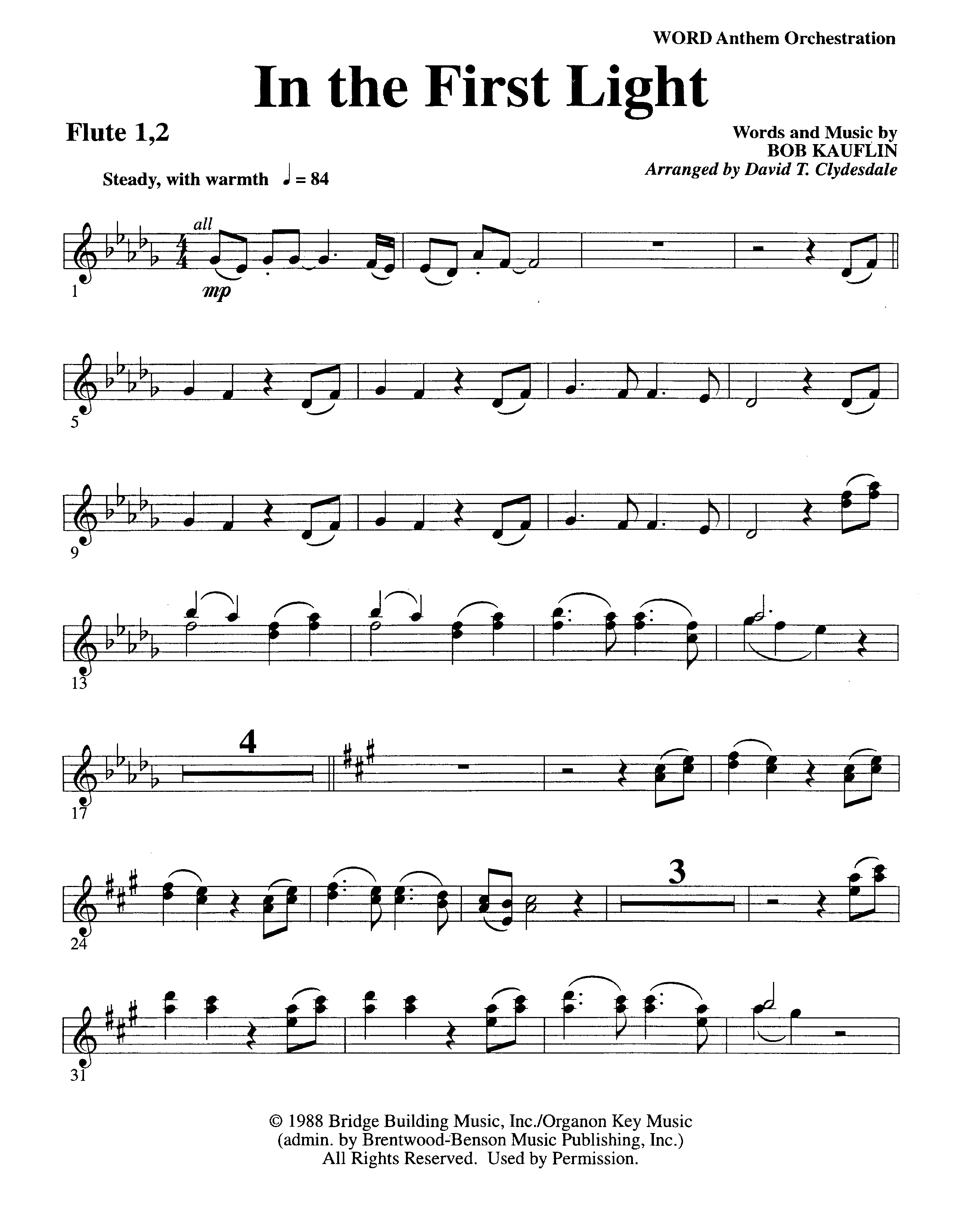 In The First Light (Choral Anthem SATB) Flute 1/2 (Word Music Choral / Arr. David Clydesdale)