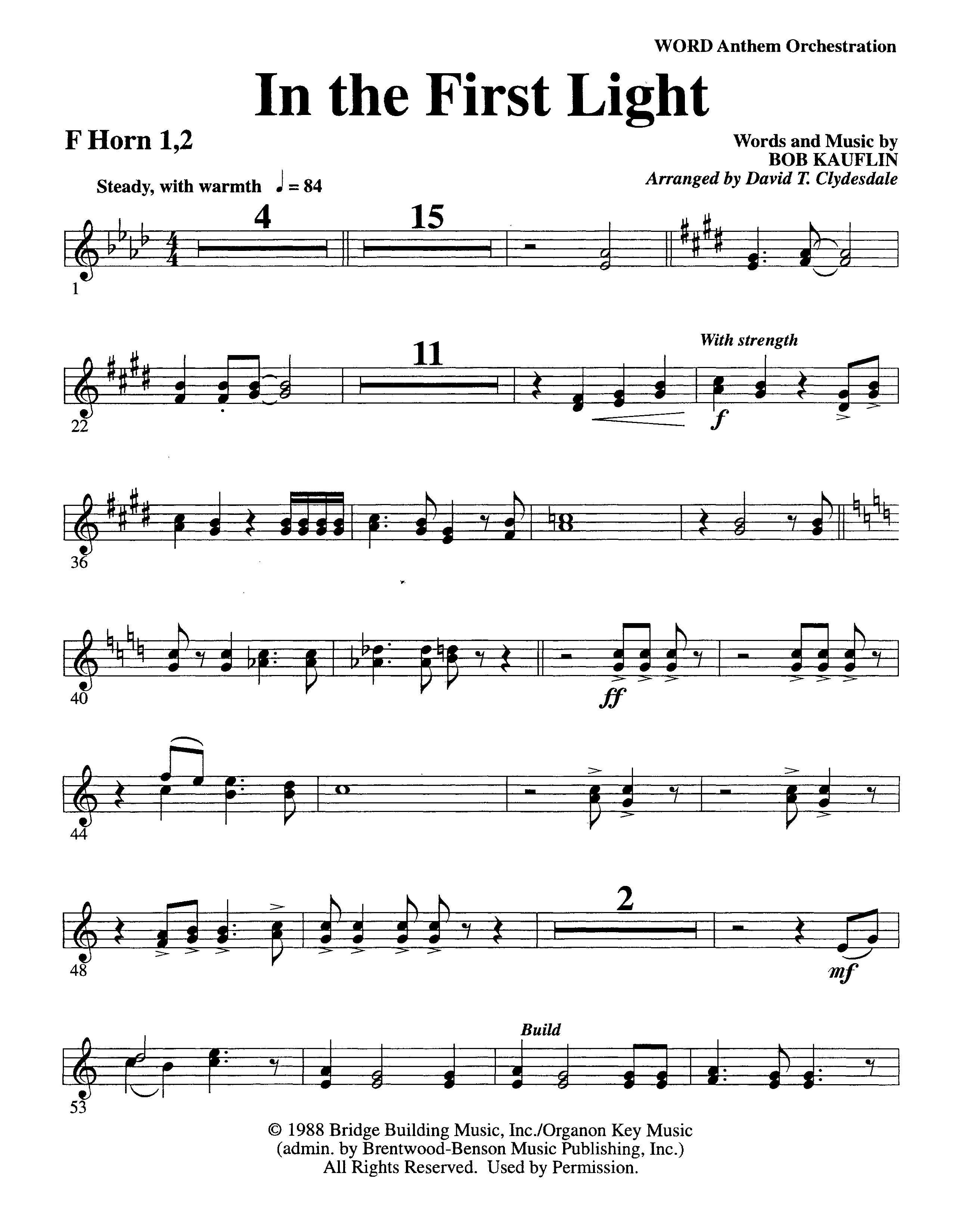 In The First Light (Choral Anthem SATB) French Horn 3 (Word Music Choral / Arr. David Clydesdale)