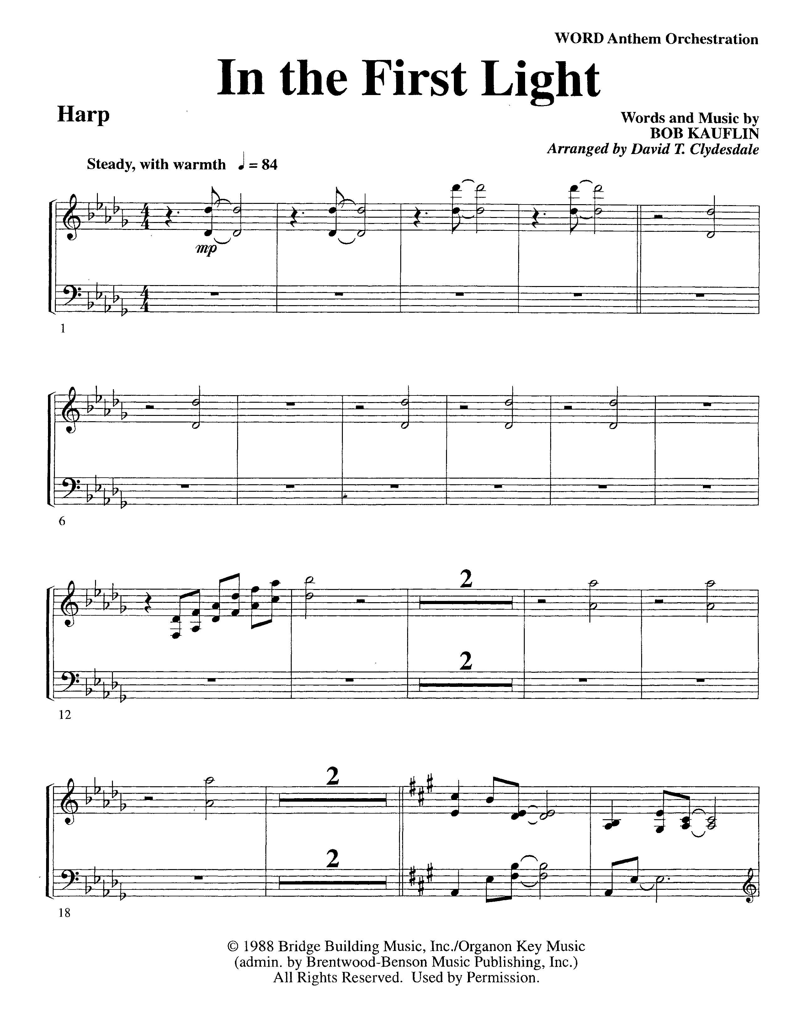 In The First Light (Choral Anthem SATB) Harp (Word Music Choral / Arr. David Clydesdale)
