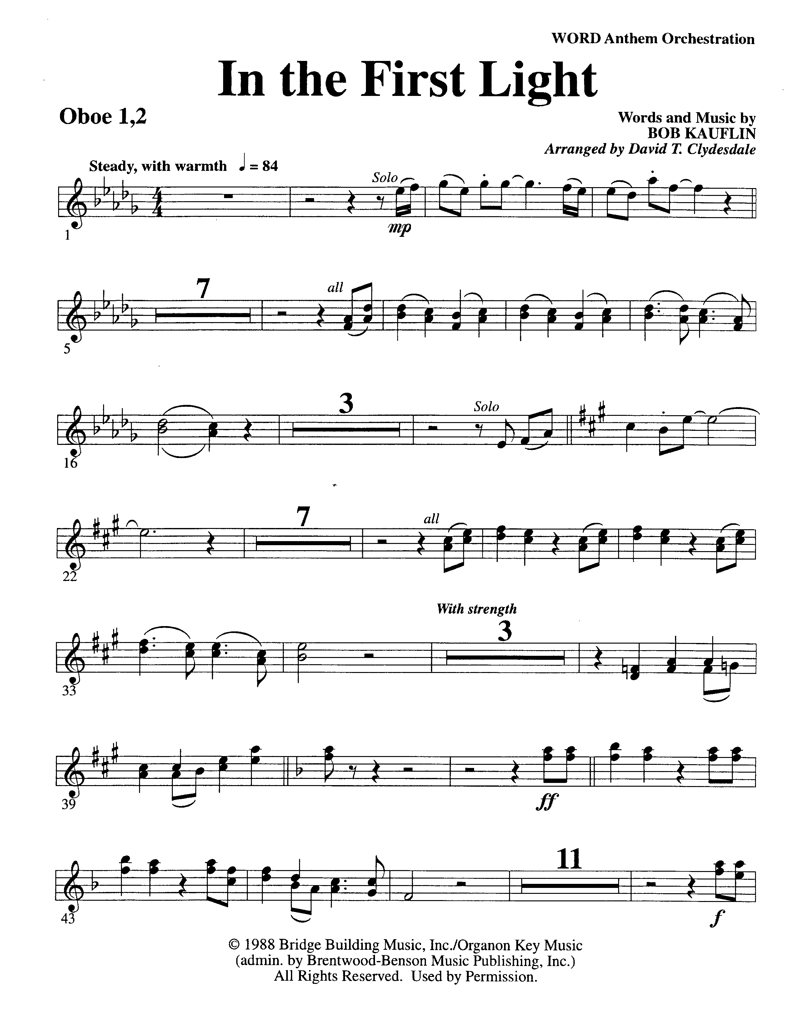 In The First Light (Choral Anthem SATB) Oboe 1/2 (Word Music Choral / Arr. David Clydesdale)
