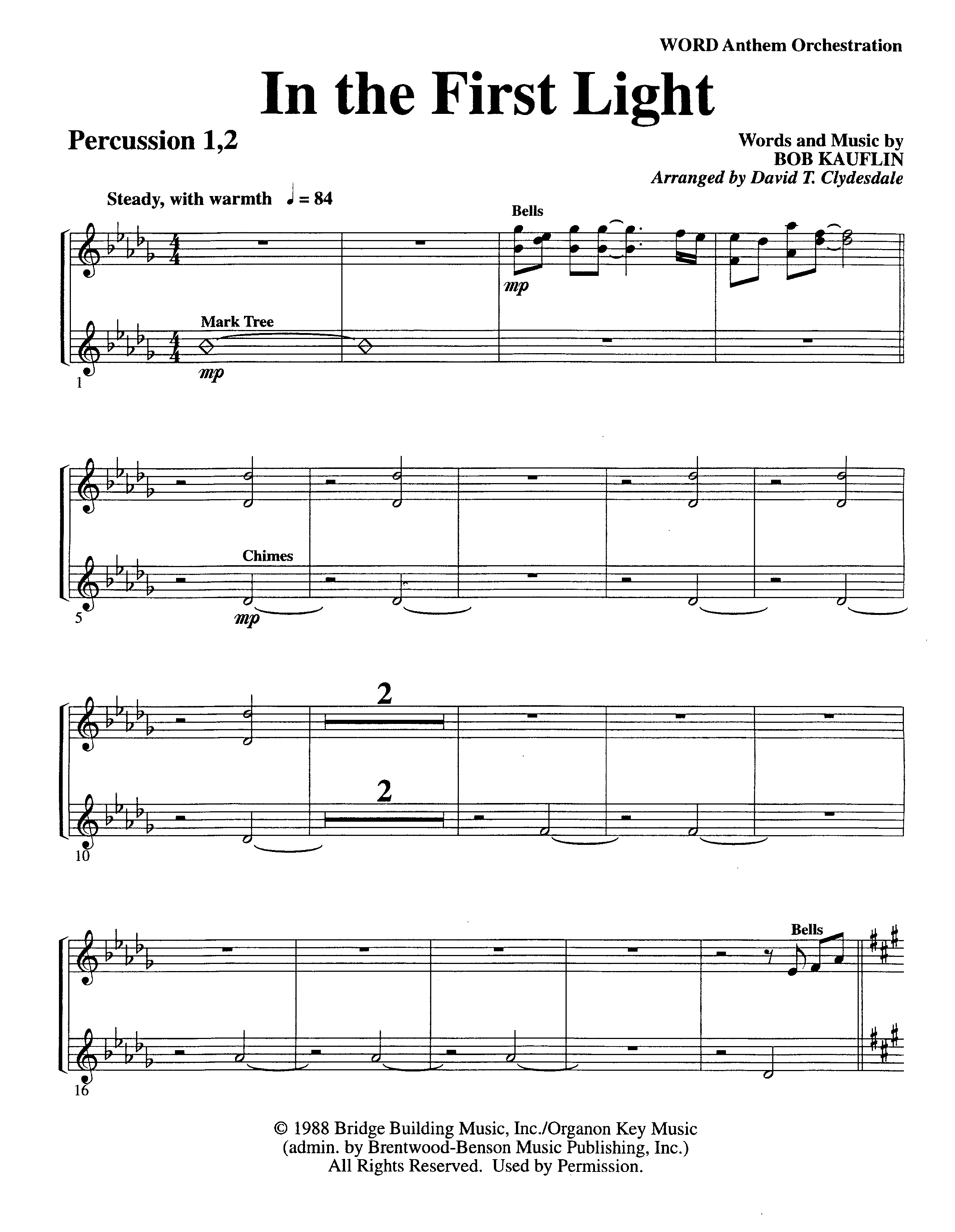 In The First Light (Choral Anthem SATB) Percussion (Word Music Choral / Arr. David Clydesdale)