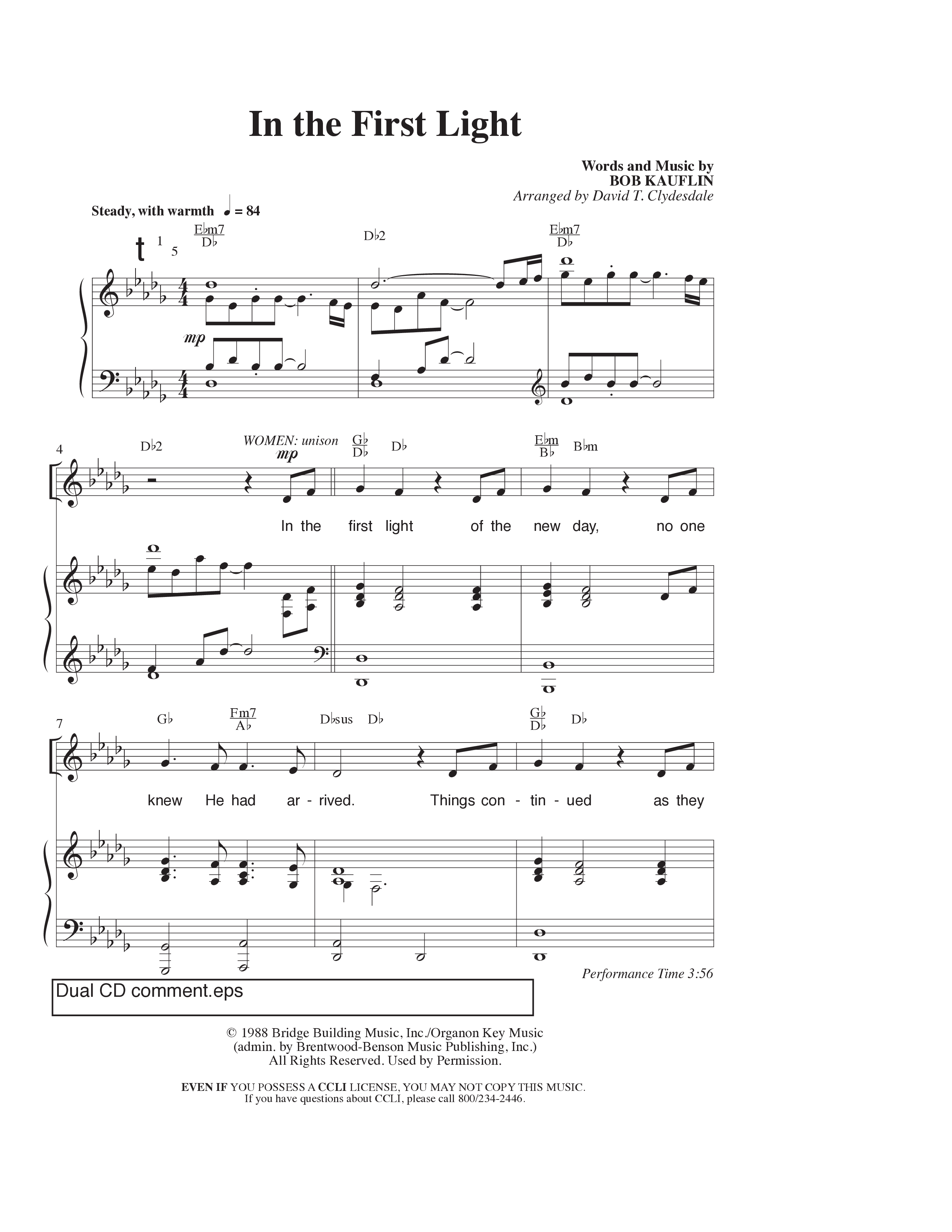 In The First Light (Choral Anthem SATB) Anthem (SATB/Piano) (Word Music Choral / Arr. David Clydesdale)