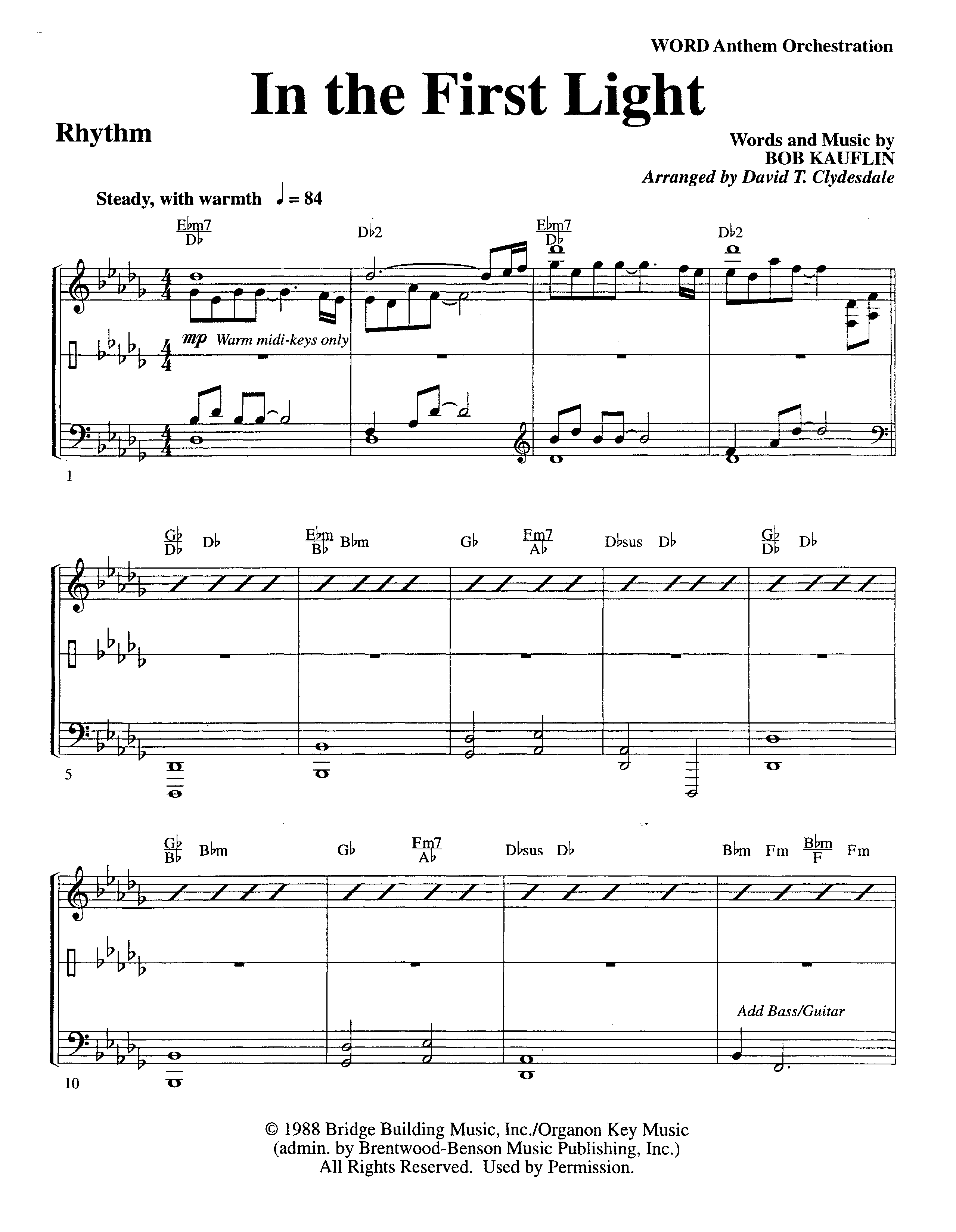 In The First Light (Choral Anthem SATB) Rhythm Chart (Word Music Choral / Arr. David Clydesdale)