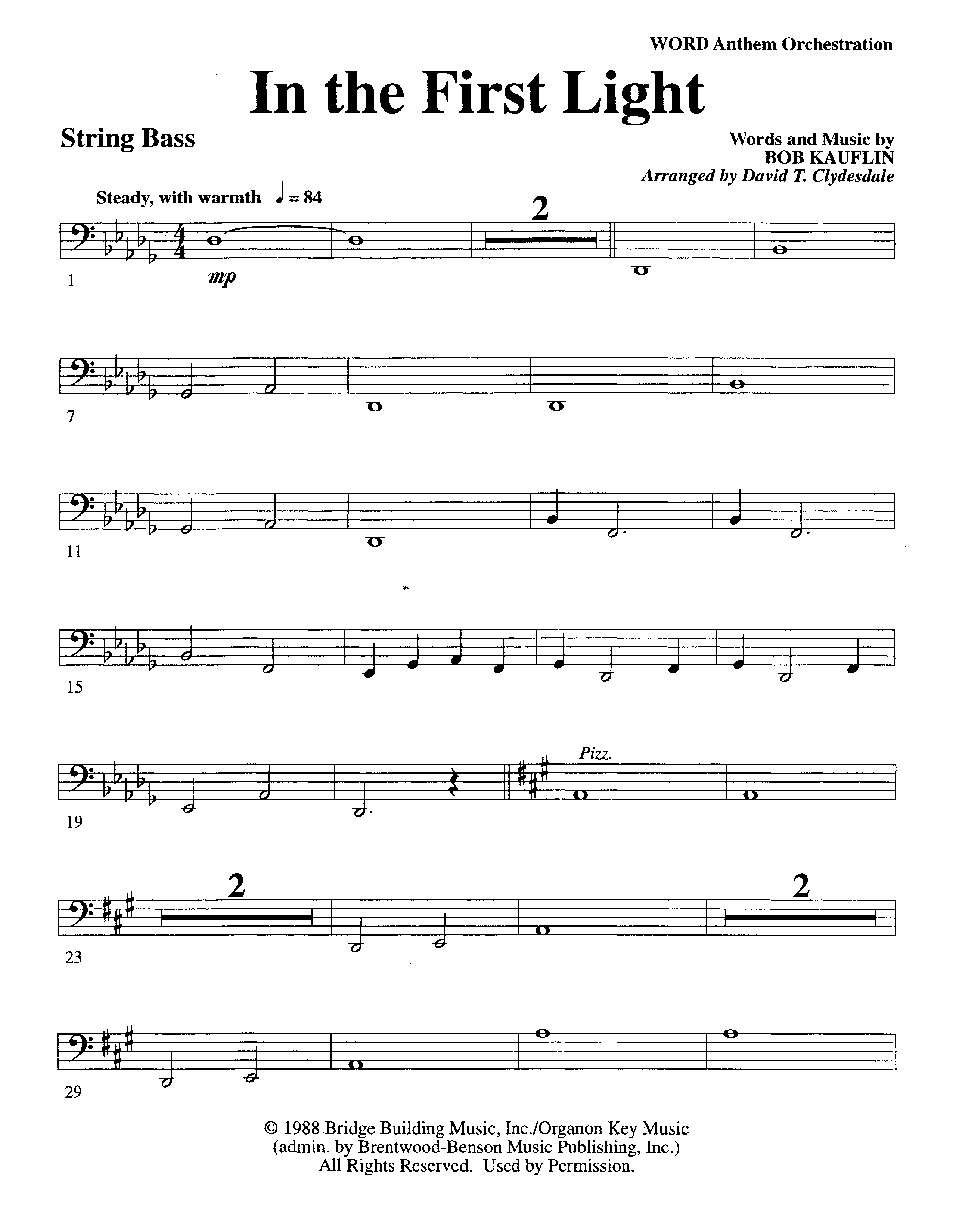 In The First Light (Choral Anthem SATB) String Bass (Word Music Choral / Arr. David Clydesdale)