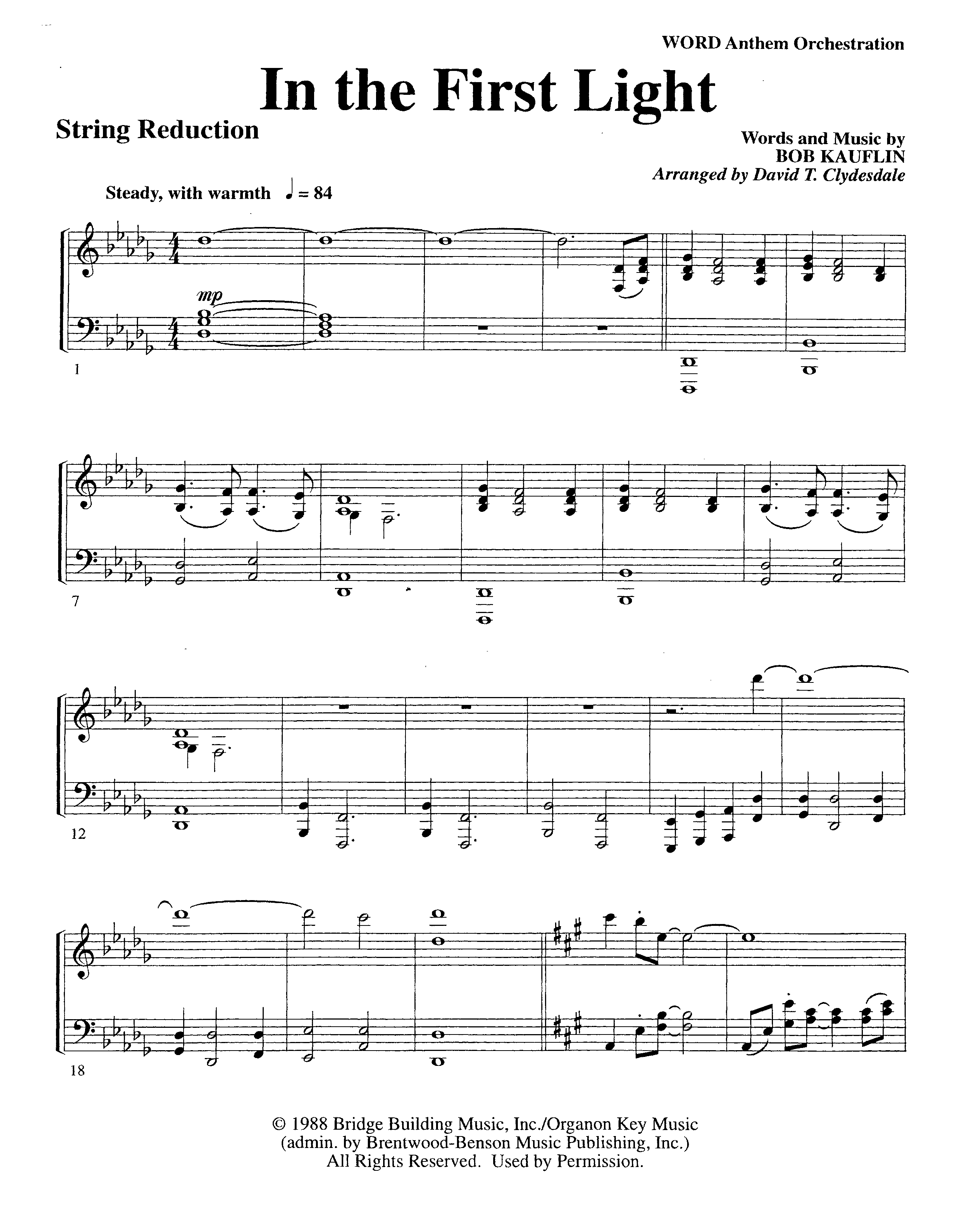 In The First Light (Choral Anthem SATB) String Reduction (Word Music Choral / Arr. David Clydesdale)