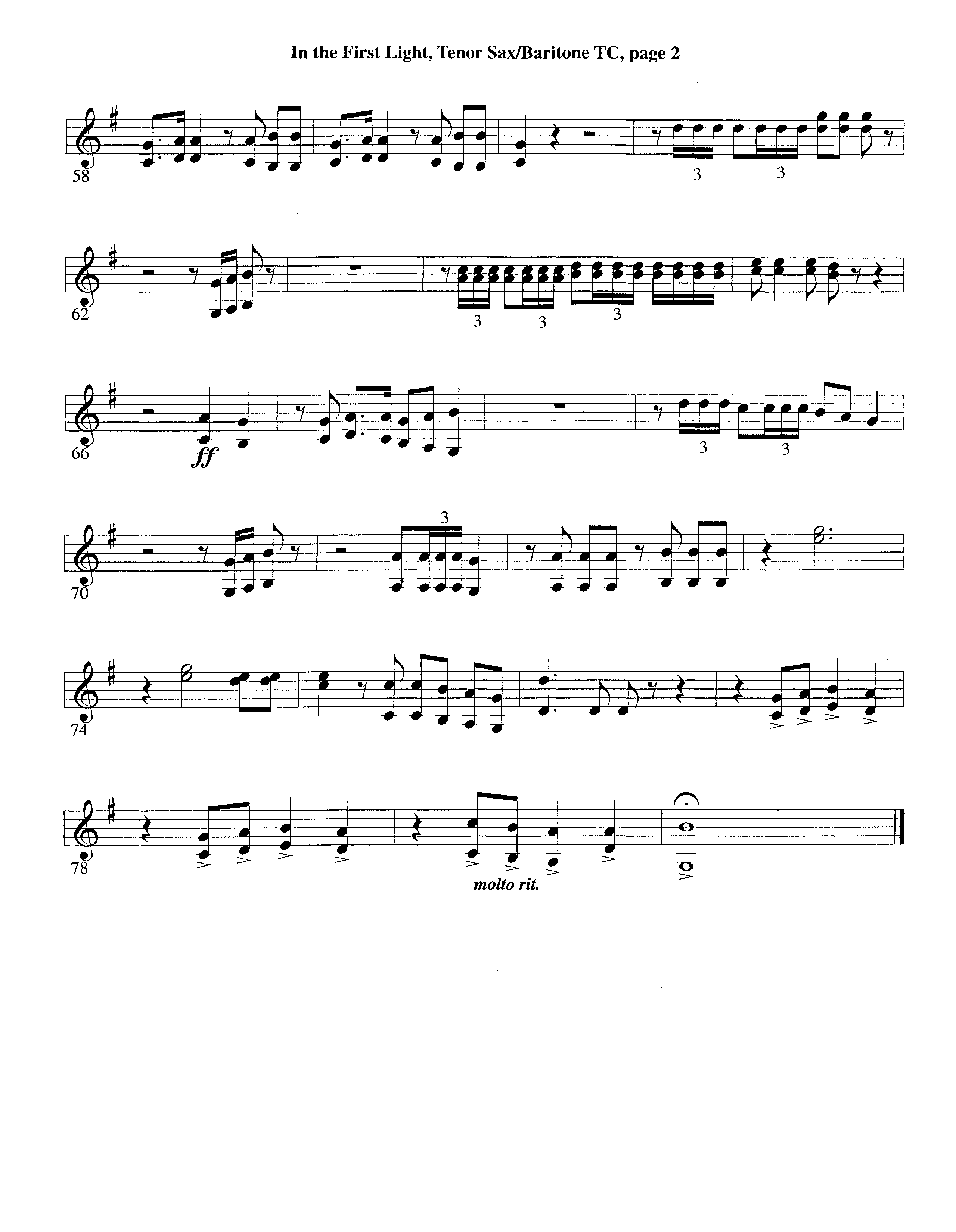 In The First Light (Choral Anthem SATB) Tenor Sax/Baritone T.C. (Word Music Choral / Arr. David Clydesdale)