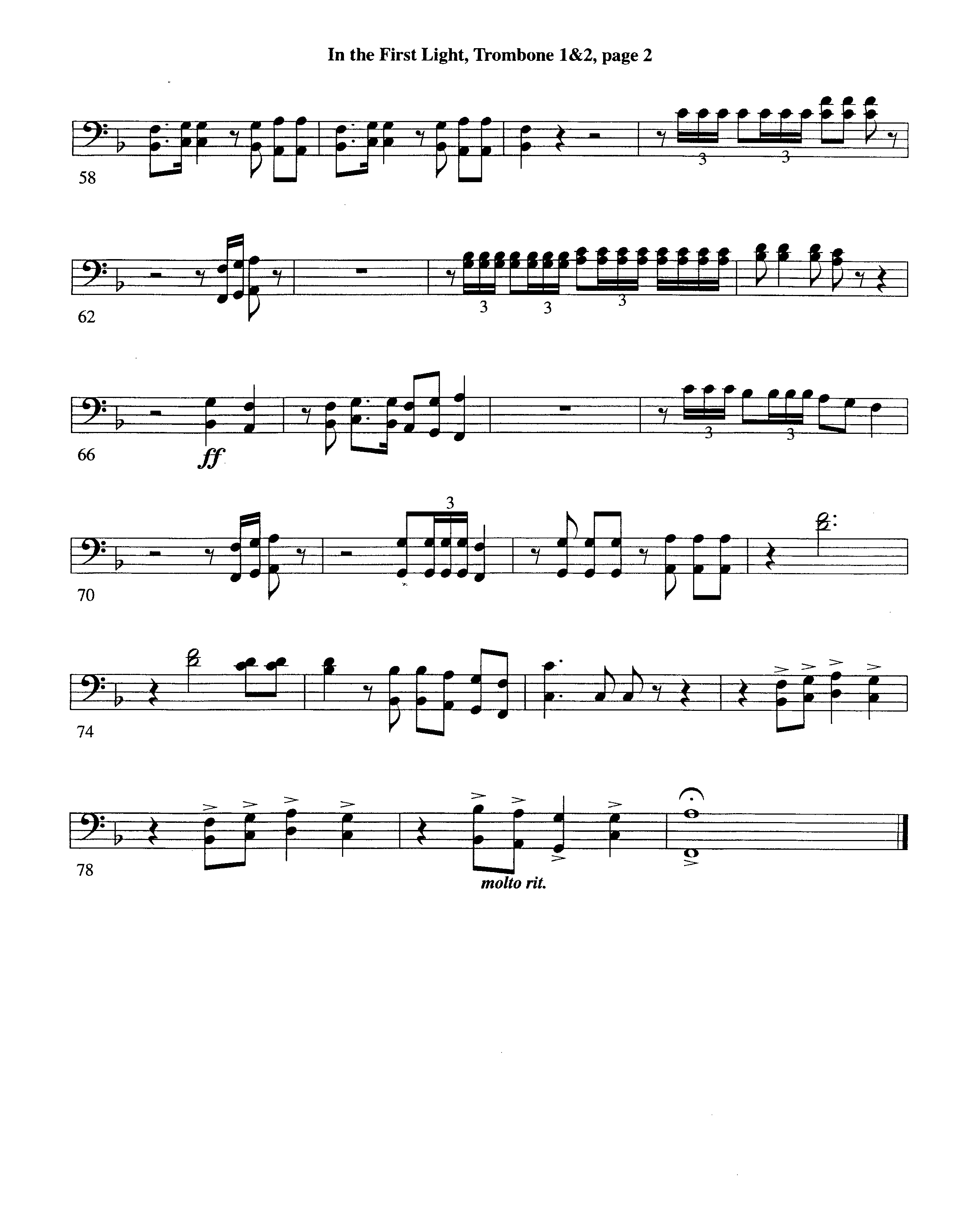 In The First Light (Choral Anthem SATB) Trombone 1/2 (Word Music Choral / Arr. David Clydesdale)