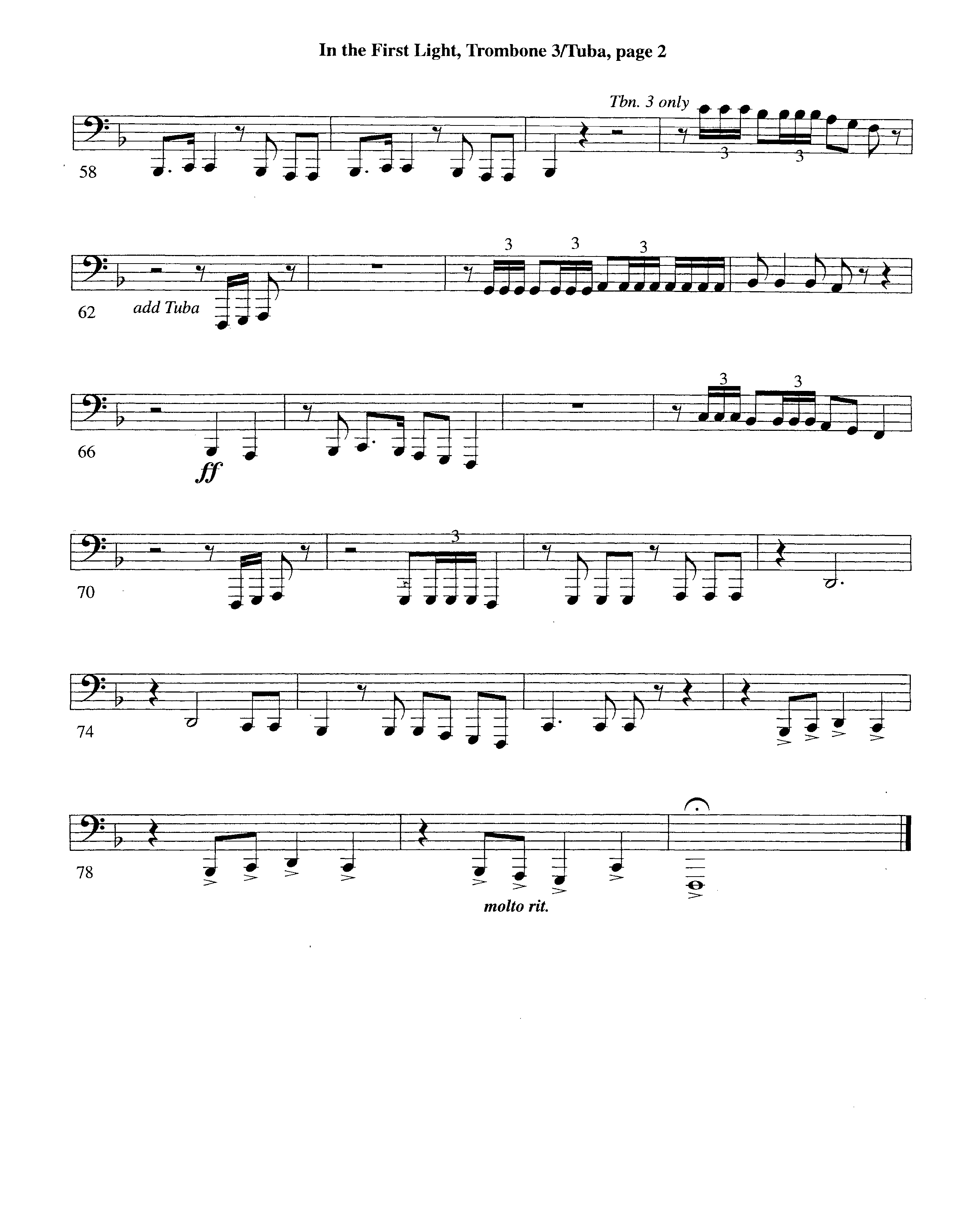 In The First Light (Choral Anthem SATB) Trombone 3/Tuba (Word Music Choral / Arr. David Clydesdale)