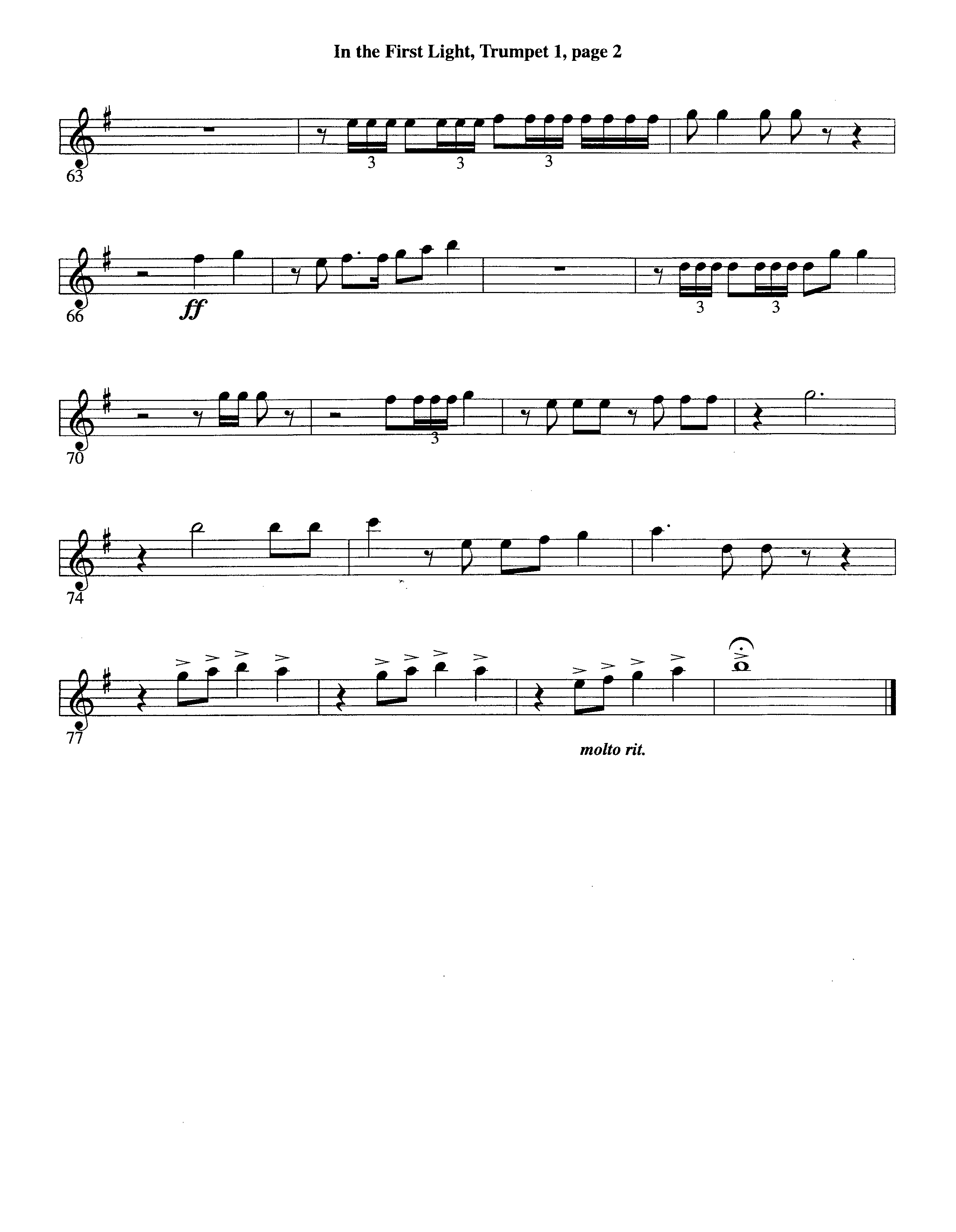 In The First Light (Choral Anthem SATB) Trumpet 1 (Word Music Choral / Arr. David Clydesdale)