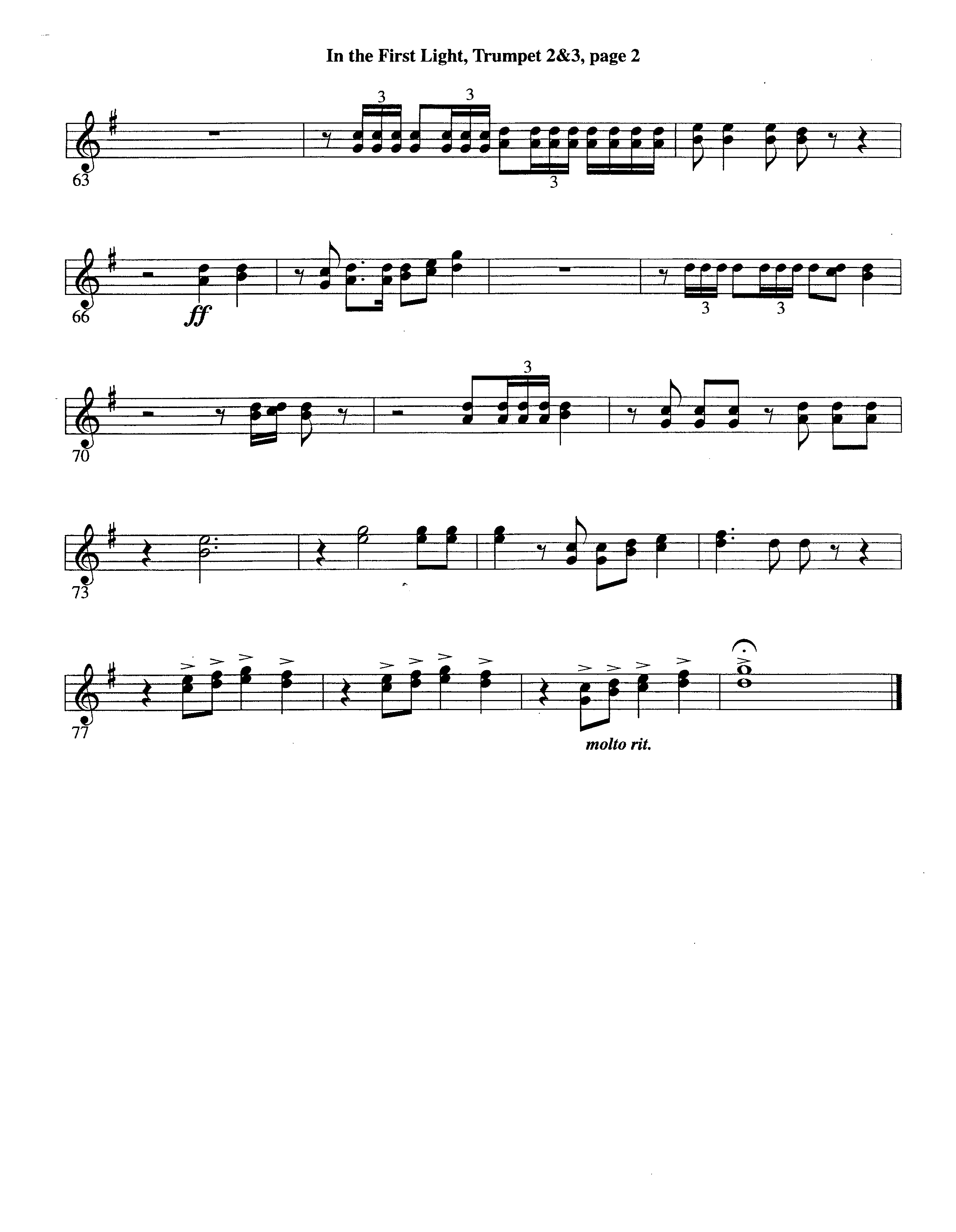 In The First Light (Choral Anthem SATB) Trumpet 2/3 (Word Music Choral / Arr. David Clydesdale)