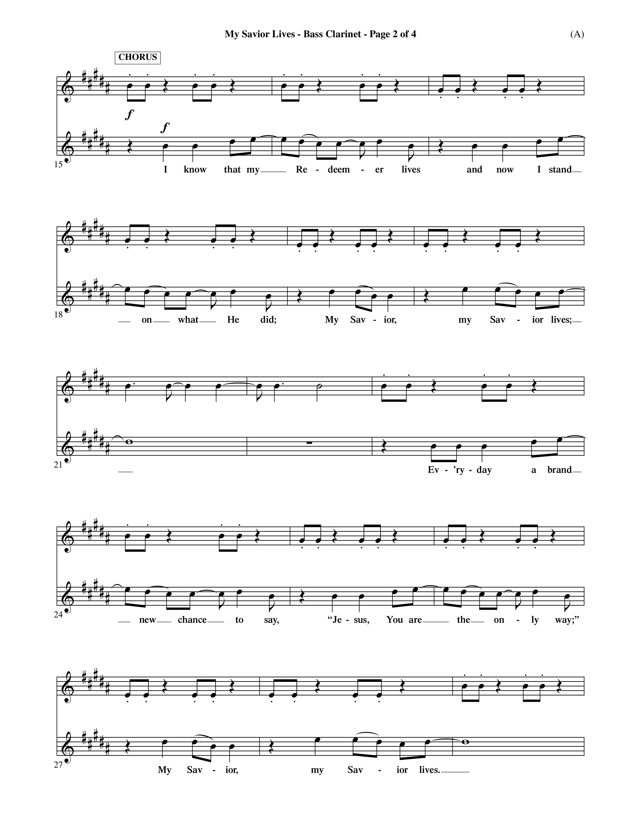 My Savior Lives (Choral Anthem SATB) Bass Clarinet (Word Music Choral / Orch. Dave Williamson)