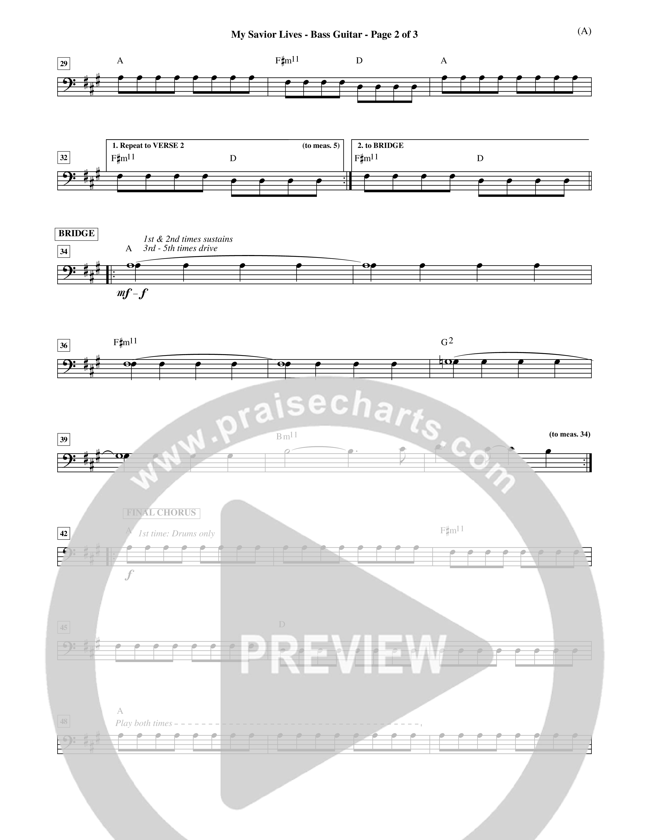 My Savior Lives (Choral Anthem SATB) Bass Guitar (Word Music Choral / Orch. Dave Williamson)