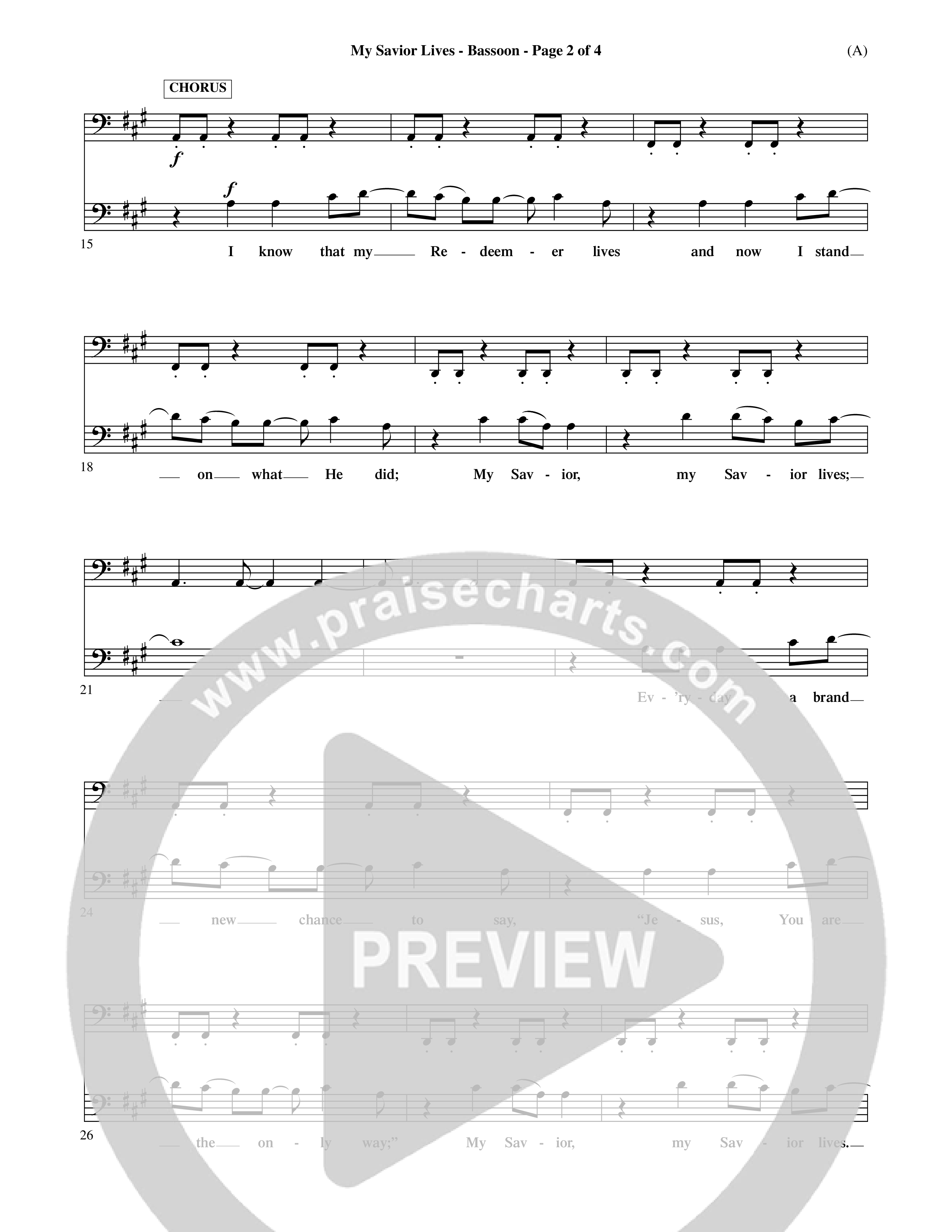 My Savior Lives (Choral Anthem SATB) Bassoon (Word Music Choral / Orch. Dave Williamson)