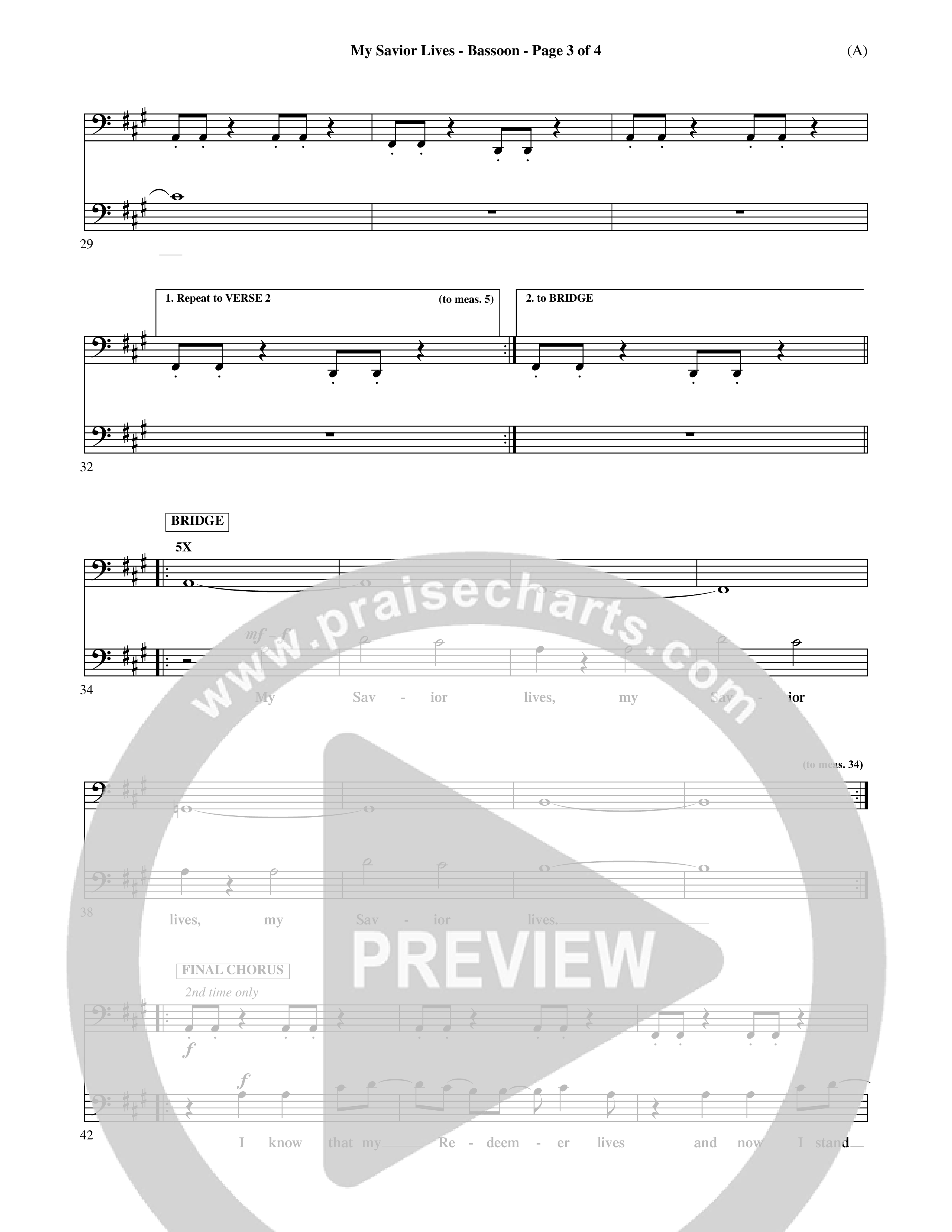 My Savior Lives (Choral Anthem SATB) Bassoon (Word Music Choral / Orch. Dave Williamson)