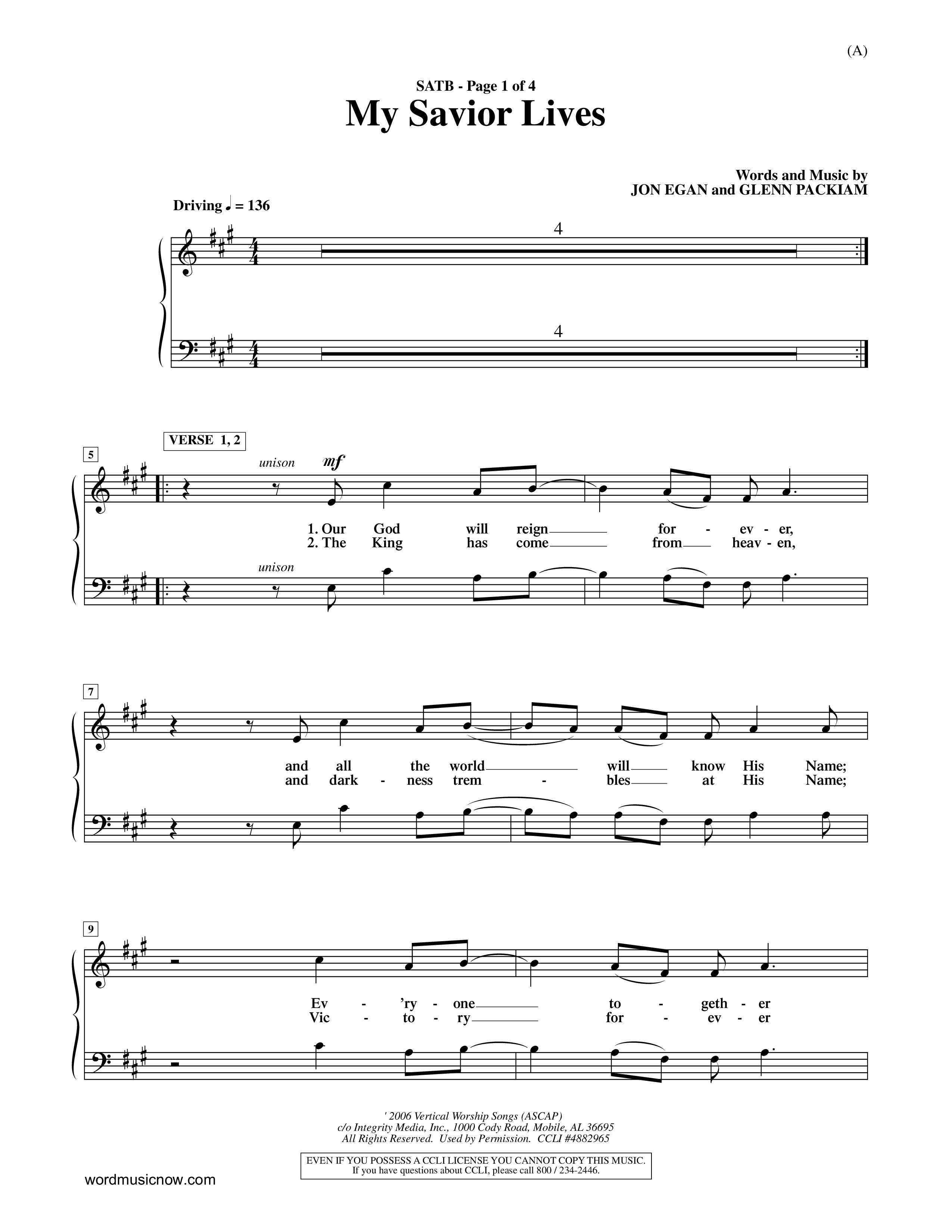 My Savior Lives (Choral Anthem SATB) Choir Sheet (SATB) (Word Music Choral / Orch. Dave Williamson)