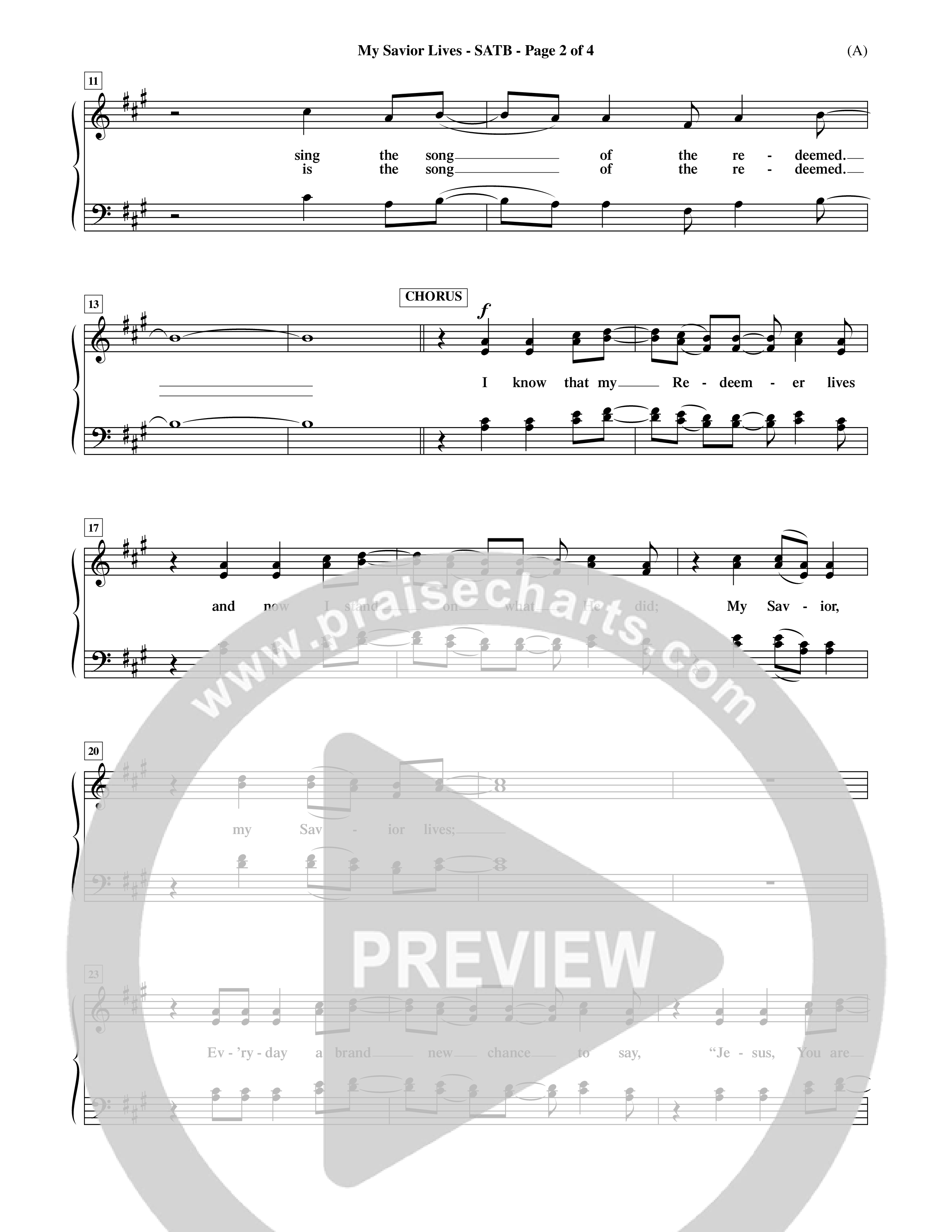 My Savior Lives (Choral Anthem SATB) Choir Sheet (SATB) (Word Music Choral / Orch. Dave Williamson)