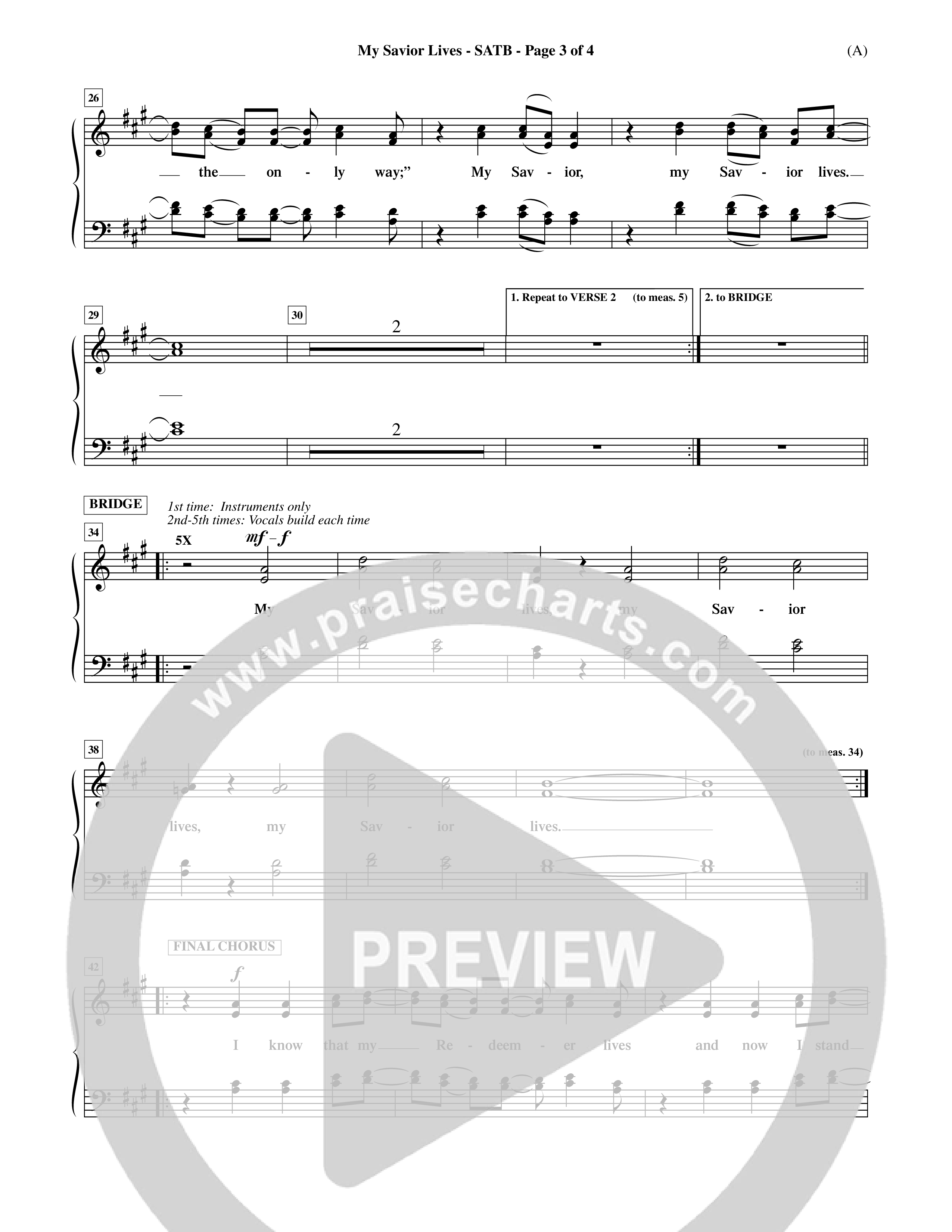 My Savior Lives (Choral Anthem SATB) Choir Sheet (SATB) (Word Music Choral / Orch. Dave Williamson)
