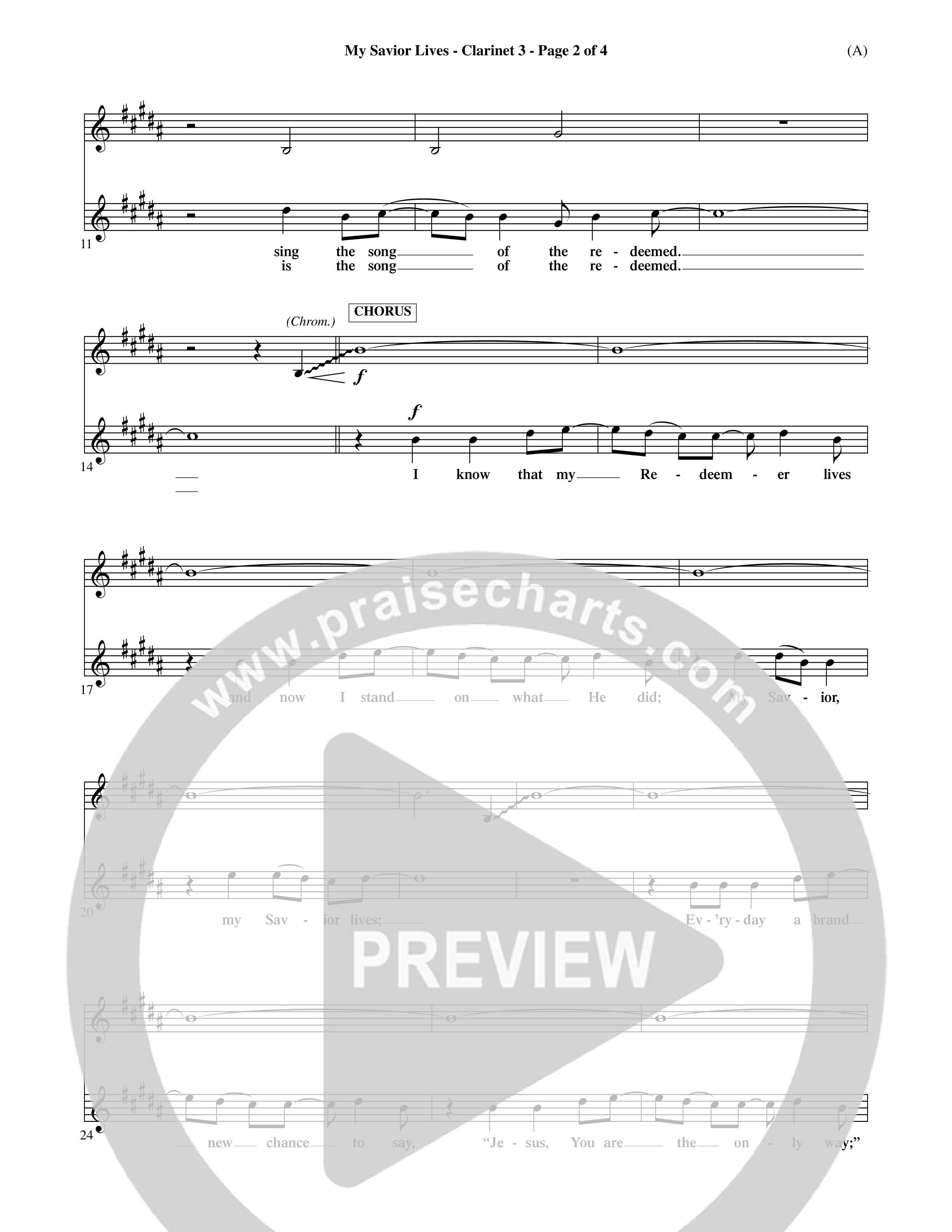 My Savior Lives (Choral Anthem SATB) Clarinet 3 (Word Music Choral / Orch. Dave Williamson)