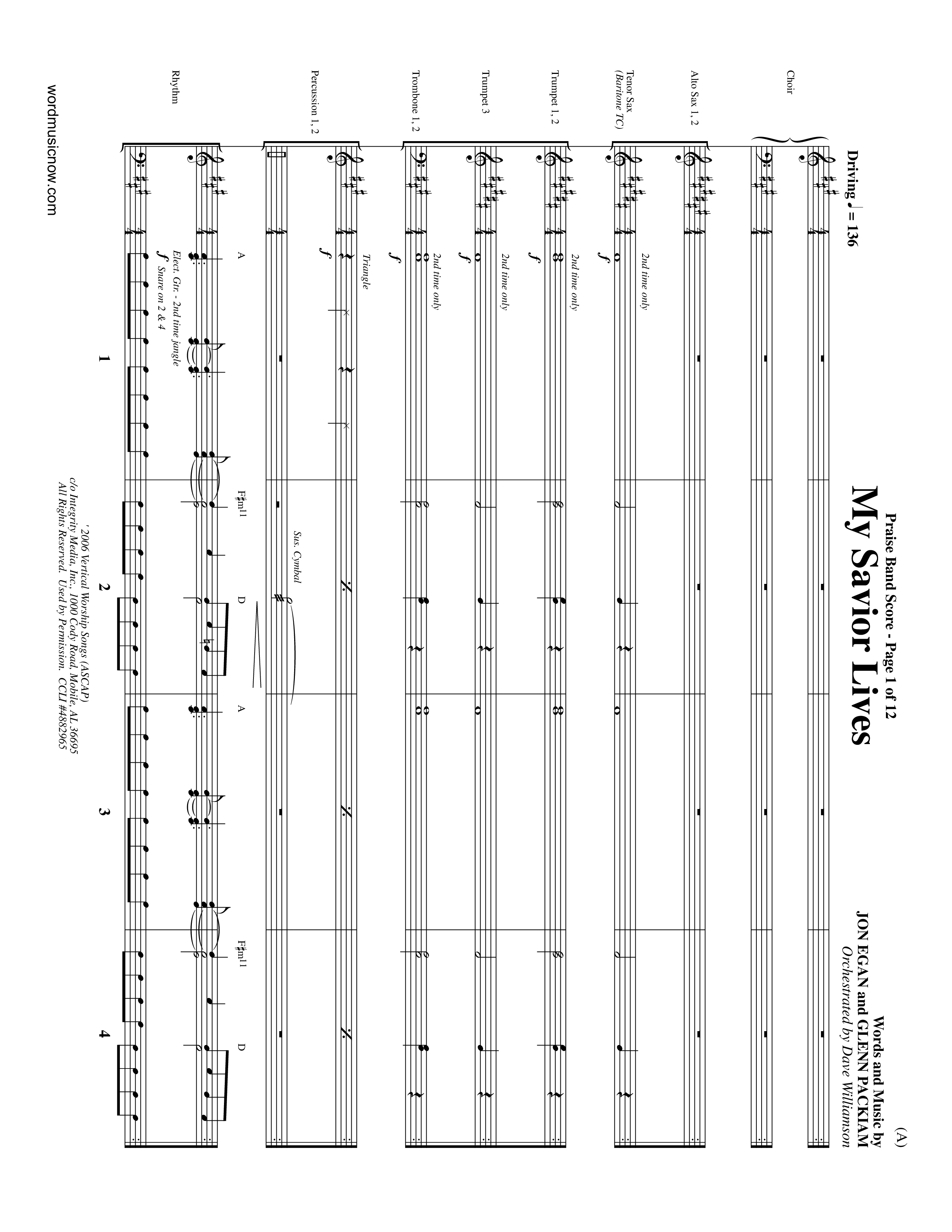 My Savior Lives (Choral Anthem SATB) PraiseBand (incl. Brass) (Word Music Choral / Orch. Dave Williamson)