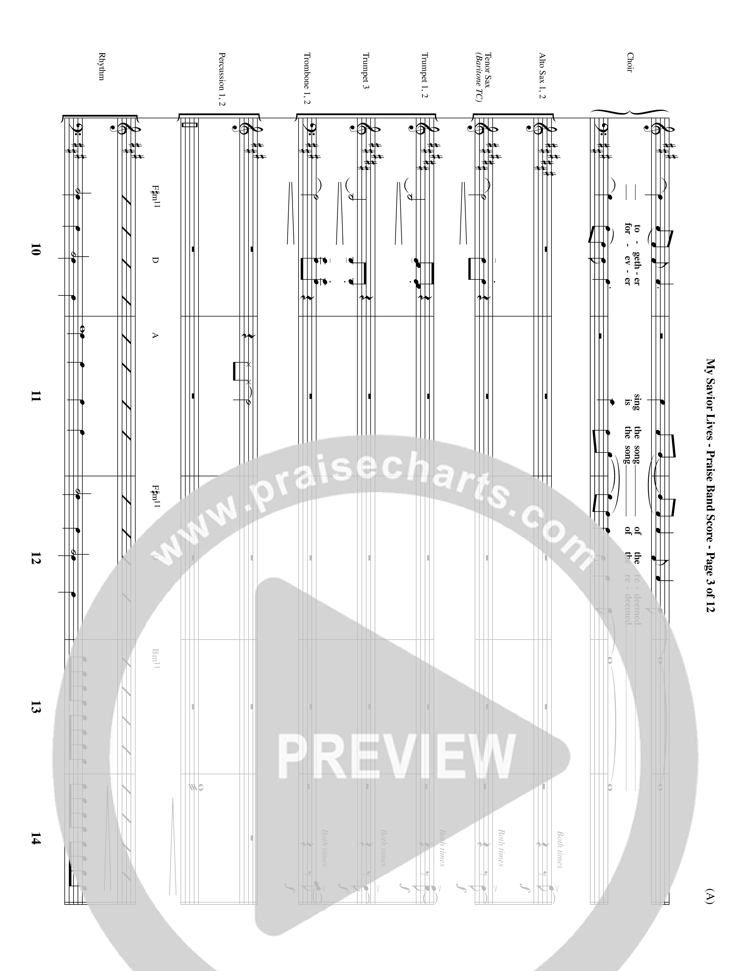 My Savior Lives (Choral Anthem SATB) PraiseBand (incl. Brass) (Word Music Choral / Orch. Dave Williamson)