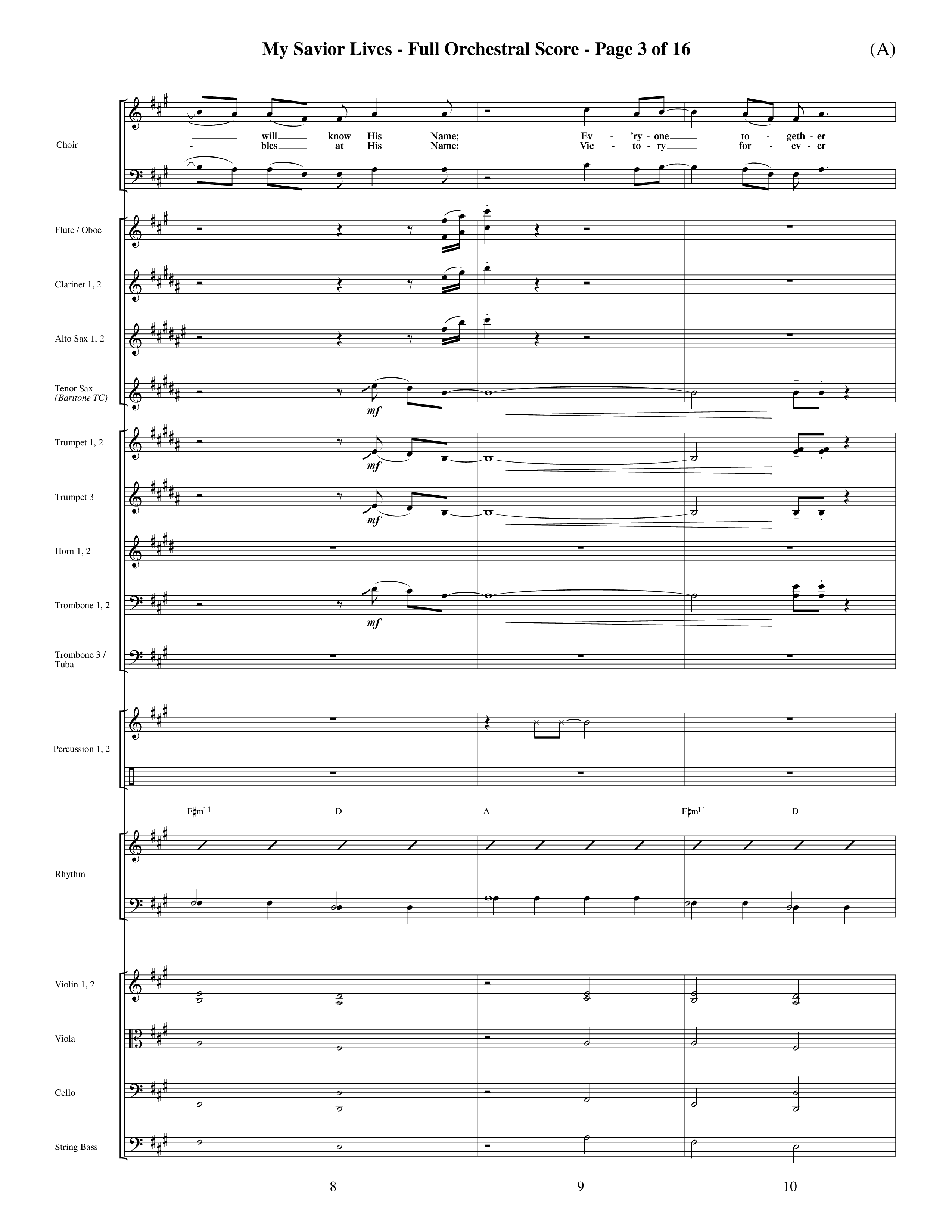My Savior Lives (Choral Anthem SATB) Orchestration (Word Music Choral / Orch. Dave Williamson)