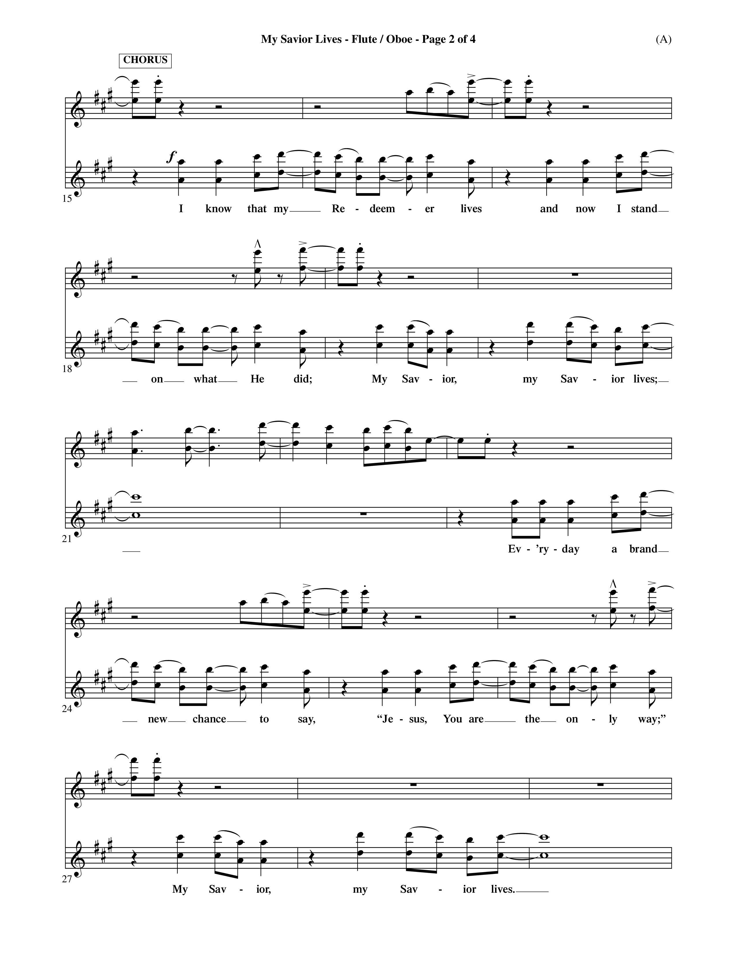 My Savior Lives (Choral Anthem SATB) Flute/Oboe (Word Music Choral / Orch. Dave Williamson)