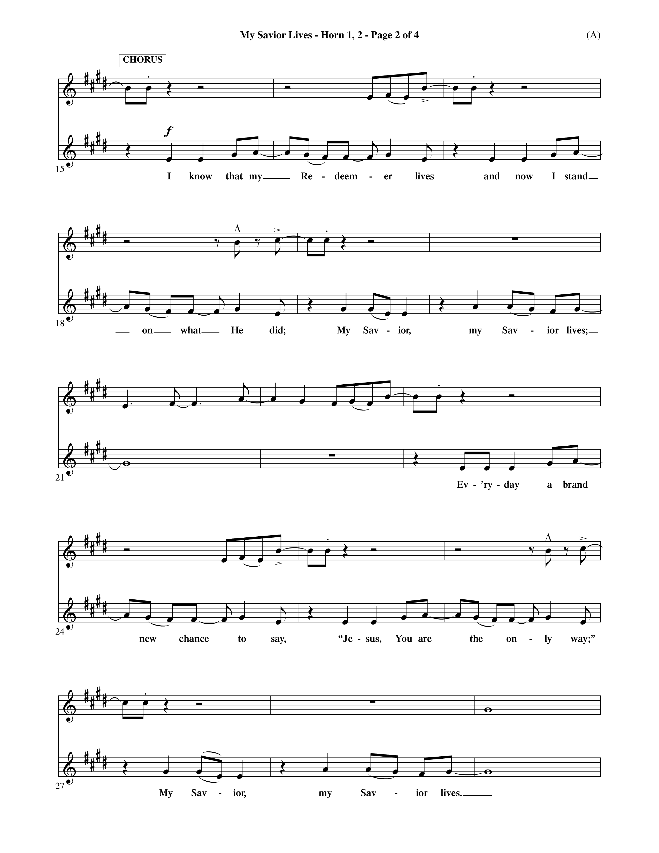 My Savior Lives (Choral Anthem SATB) French Horn (Word Music Choral / Orch. Dave Williamson)