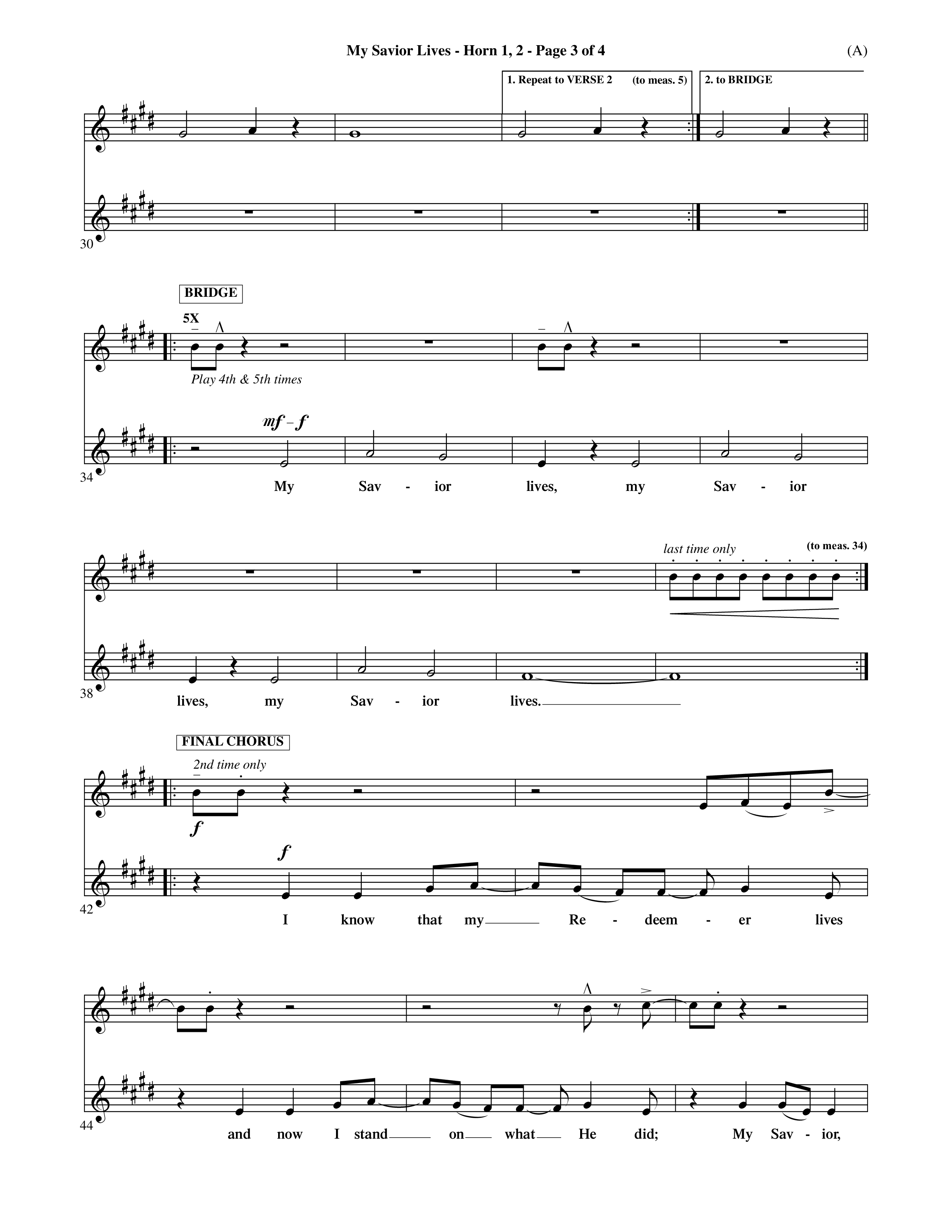 My Savior Lives (Choral Anthem SATB) French Horn (Word Music Choral / Orch. Dave Williamson)