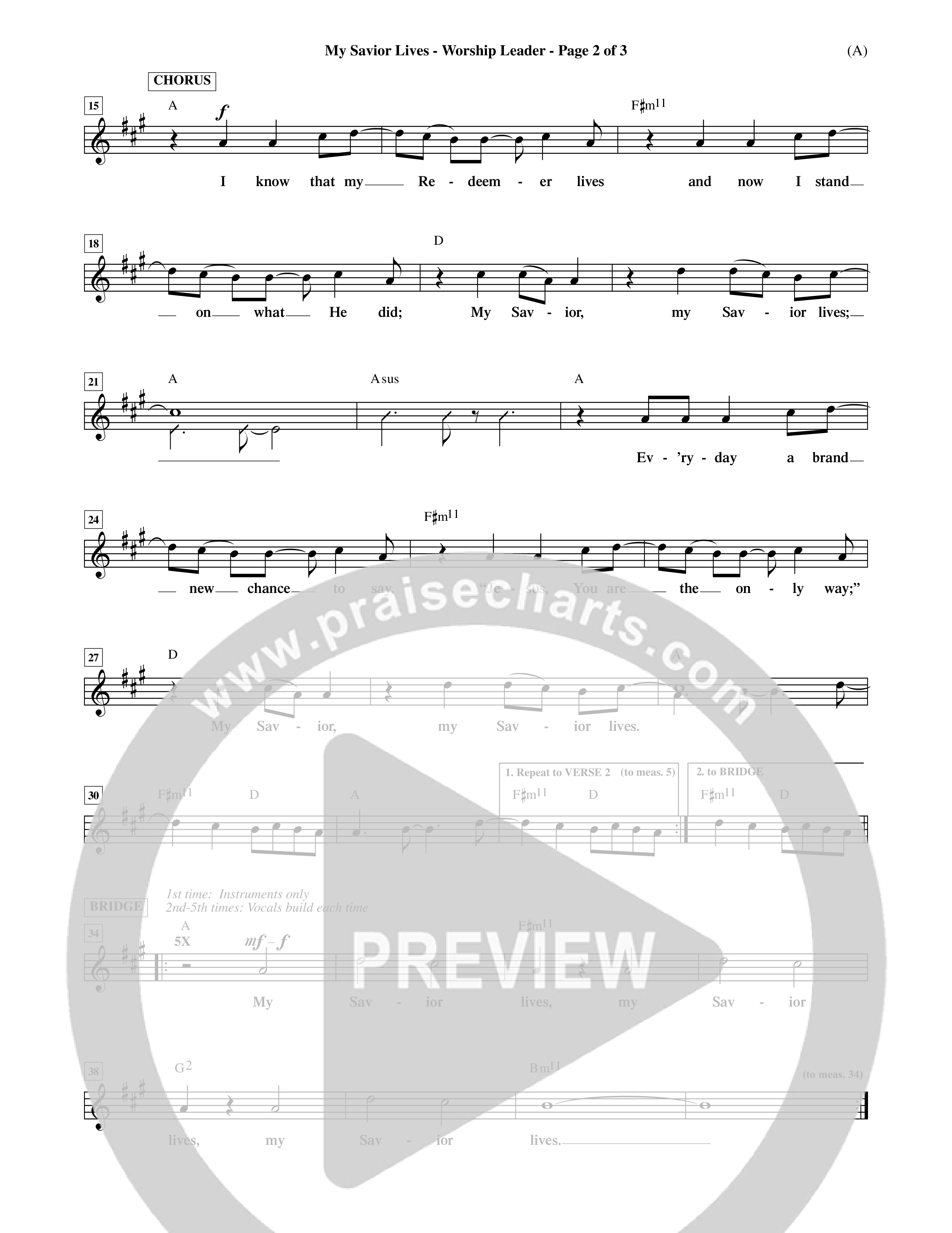My Savior Lives (Choral Anthem SATB) Lead Sheet (Mel) (Word Music Choral / Orch. Dave Williamson)