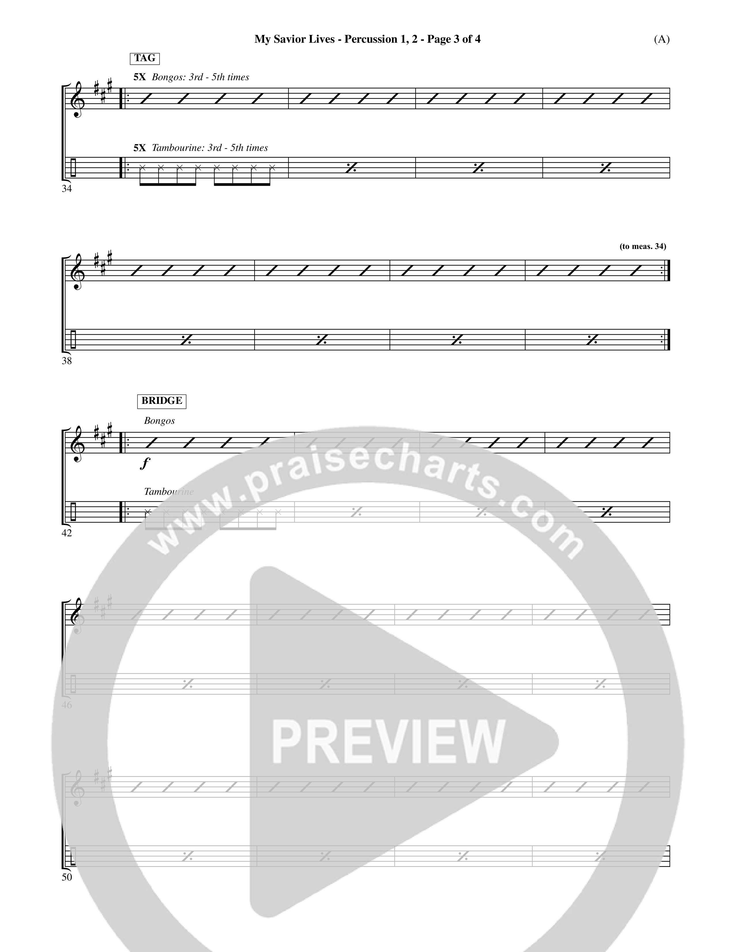 My Savior Lives (Choral Anthem SATB) Percussion 1/2 (Word Music Choral / Orch. Dave Williamson)