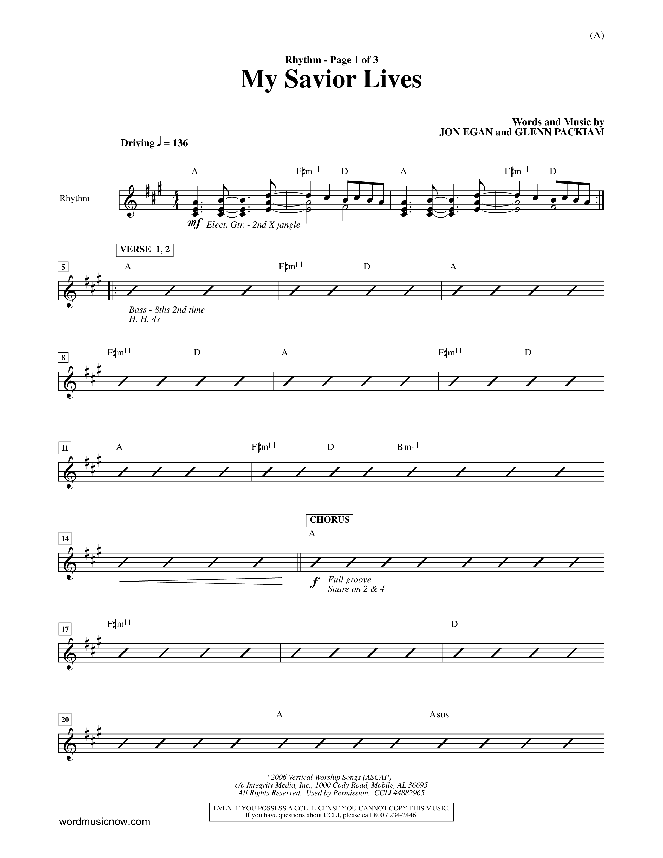 My Savior Lives (Choral Anthem SATB) Rhythm Chart (Word Music Choral / Orch. Dave Williamson)