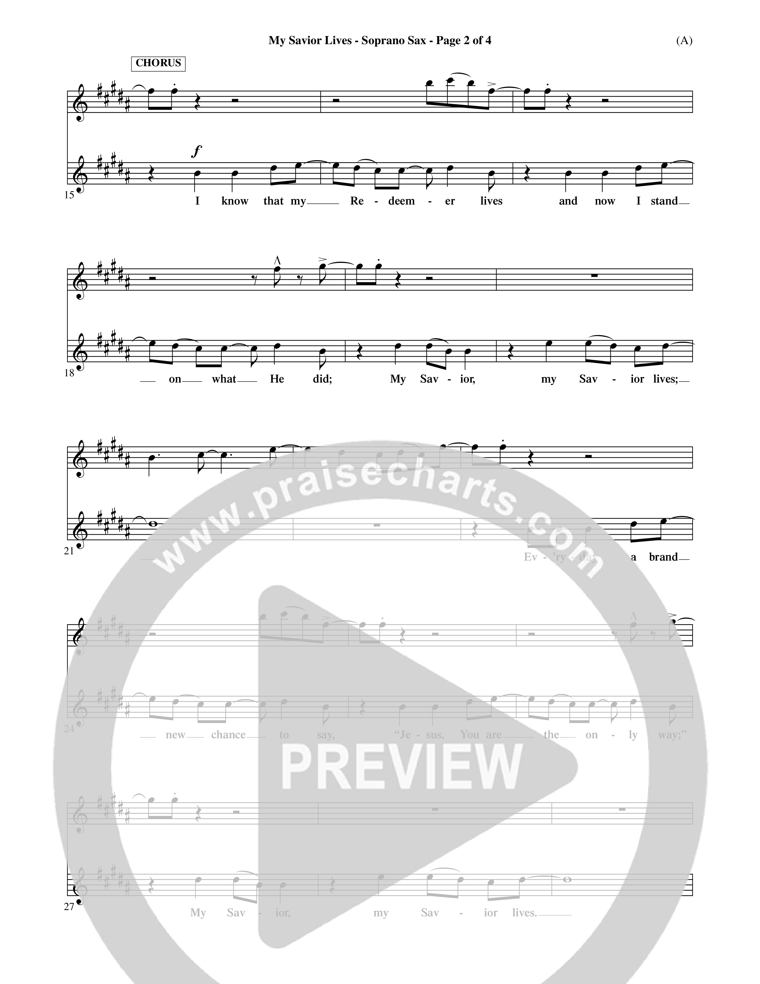 My Savior Lives (Choral Anthem SATB) Saxophone (Word Music Choral / Orch. Dave Williamson)