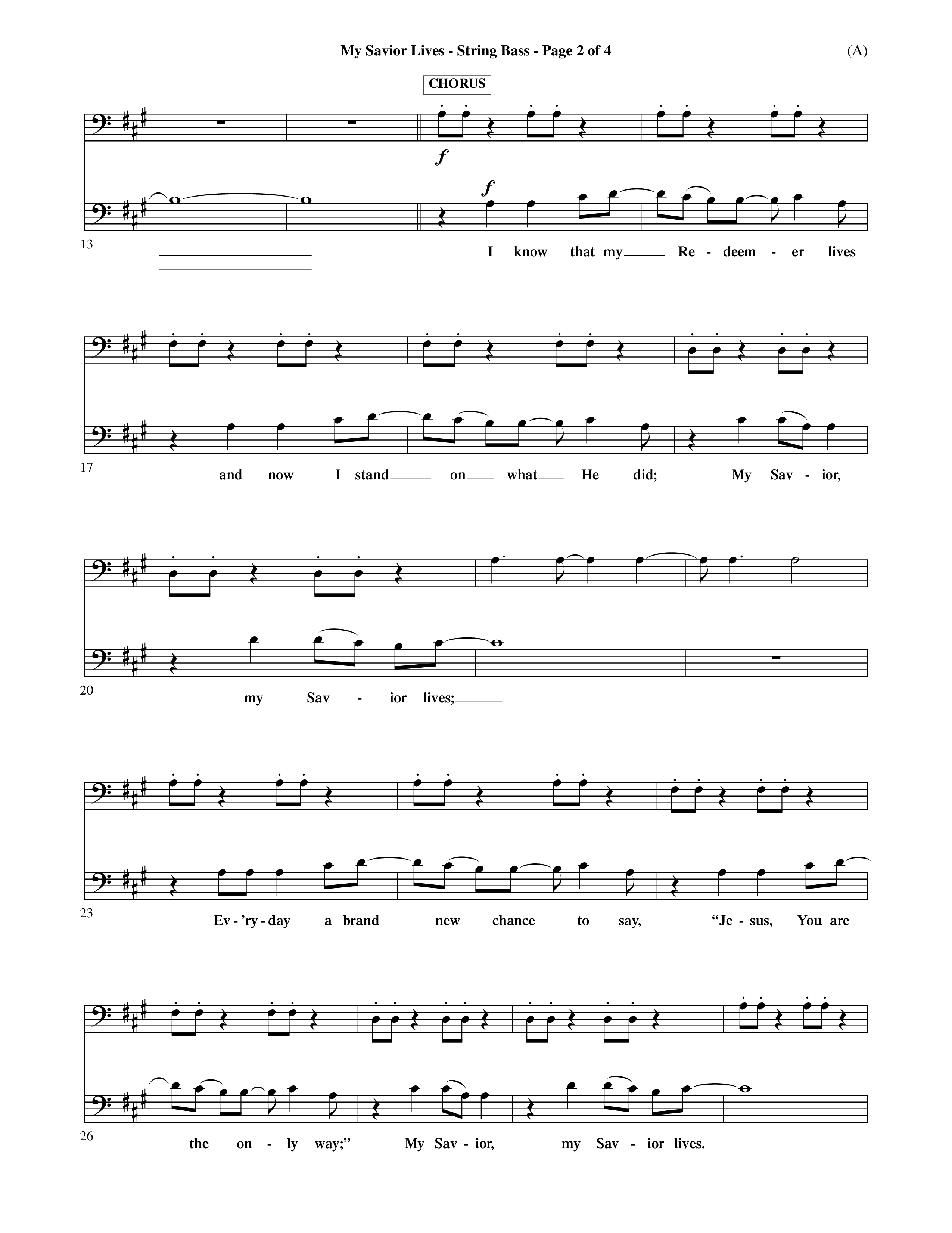My Savior Lives (Choral Anthem SATB) String Bass (Word Music Choral / Orch. Dave Williamson)