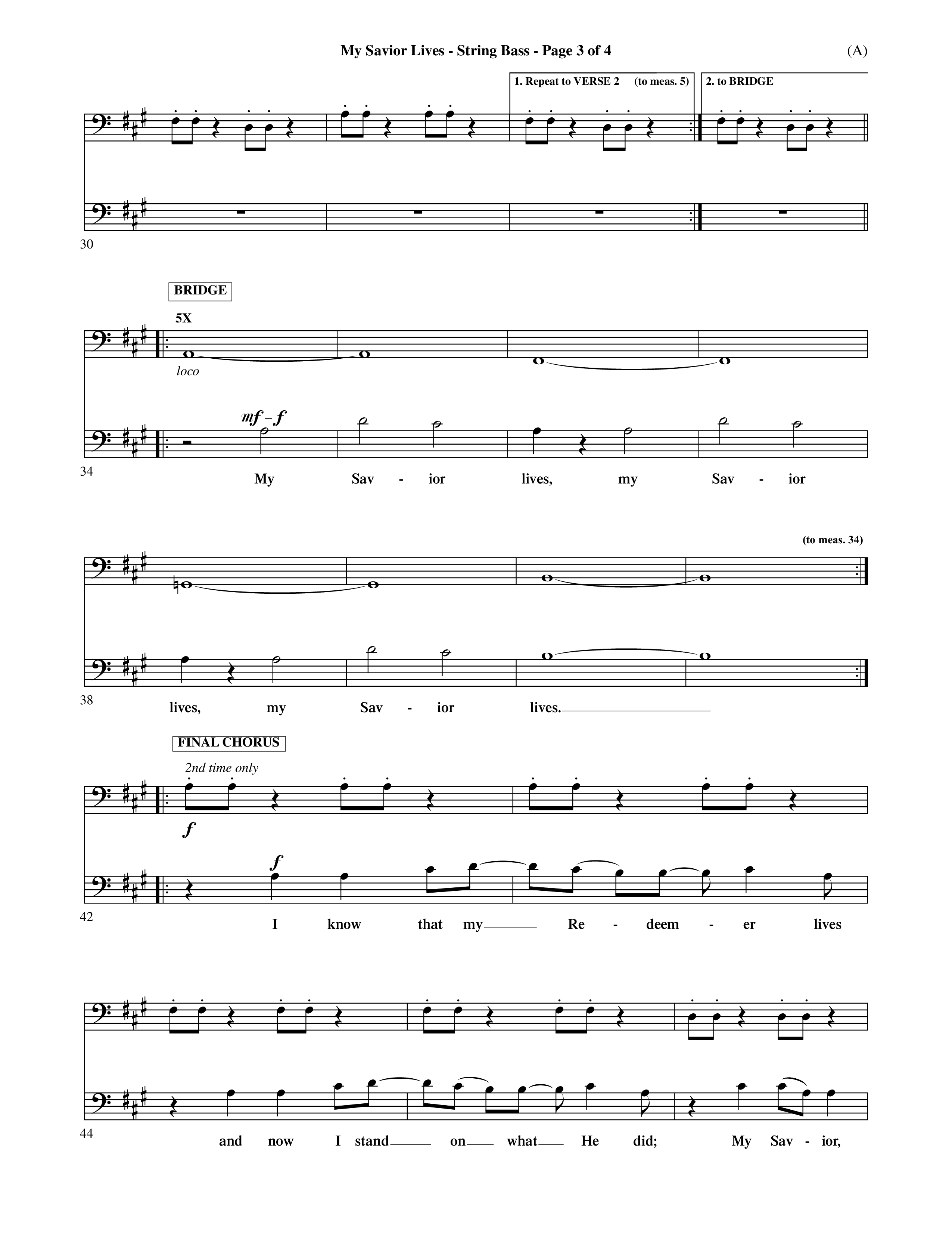 My Savior Lives (Choral Anthem SATB) String Bass (Word Music Choral / Orch. Dave Williamson)