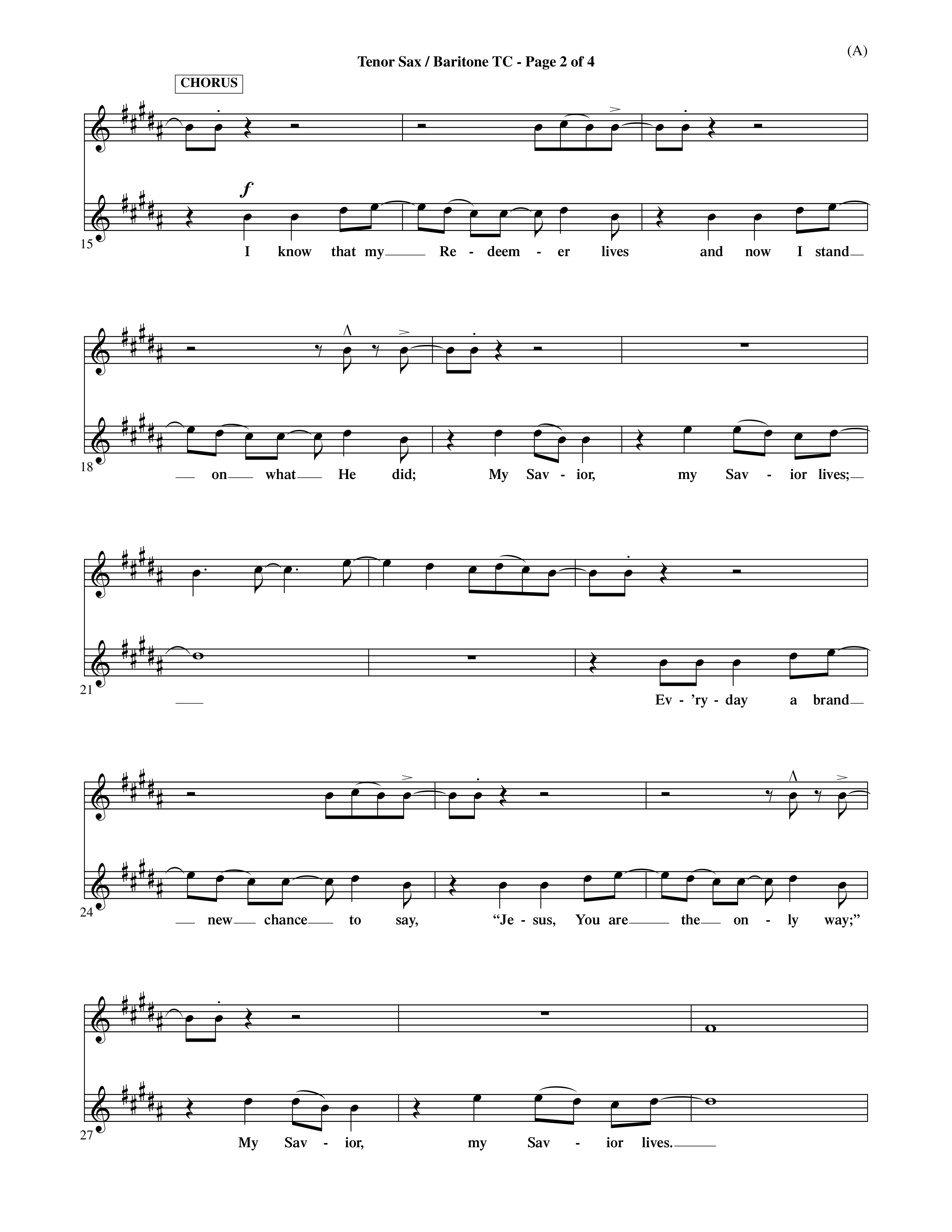 My Savior Lives (Choral Anthem SATB) Tenor Sax/Baritone T.C. (Word Music Choral / Orch. Dave Williamson)