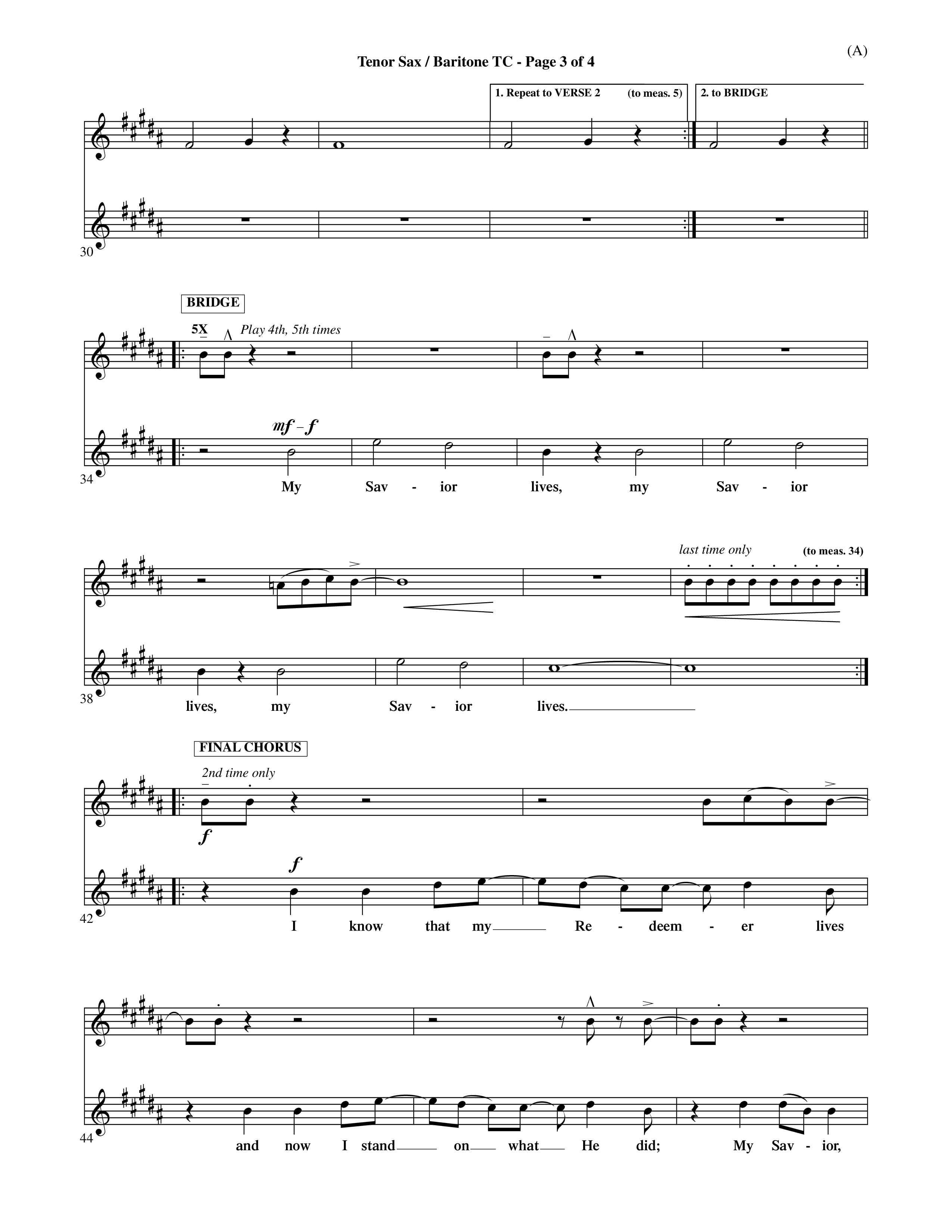 My Savior Lives (Choral Anthem SATB) Tenor Sax/Baritone T.C. (Word Music Choral / Orch. Dave Williamson)