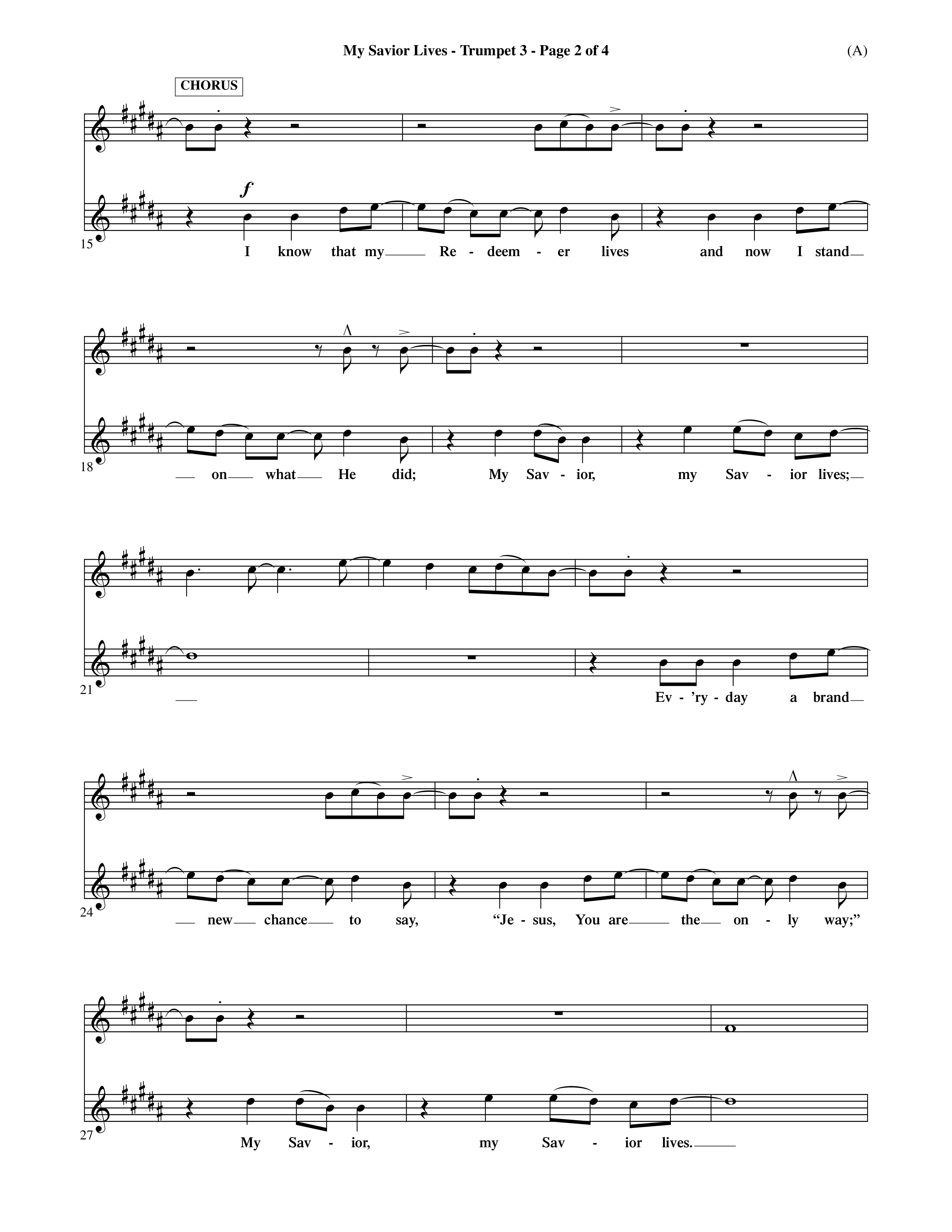 My Savior Lives (Choral Anthem SATB) Trumpet 3 (Word Music Choral / Orch. Dave Williamson)