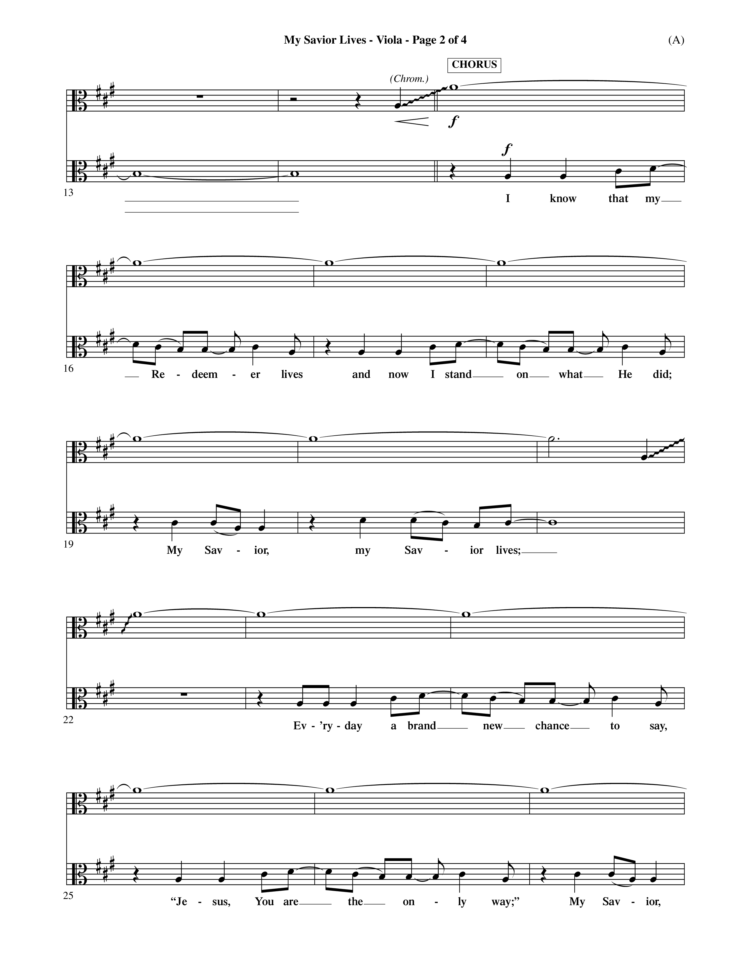 My Savior Lives (Choral Anthem SATB) Viola (Word Music Choral / Orch. Dave Williamson)
