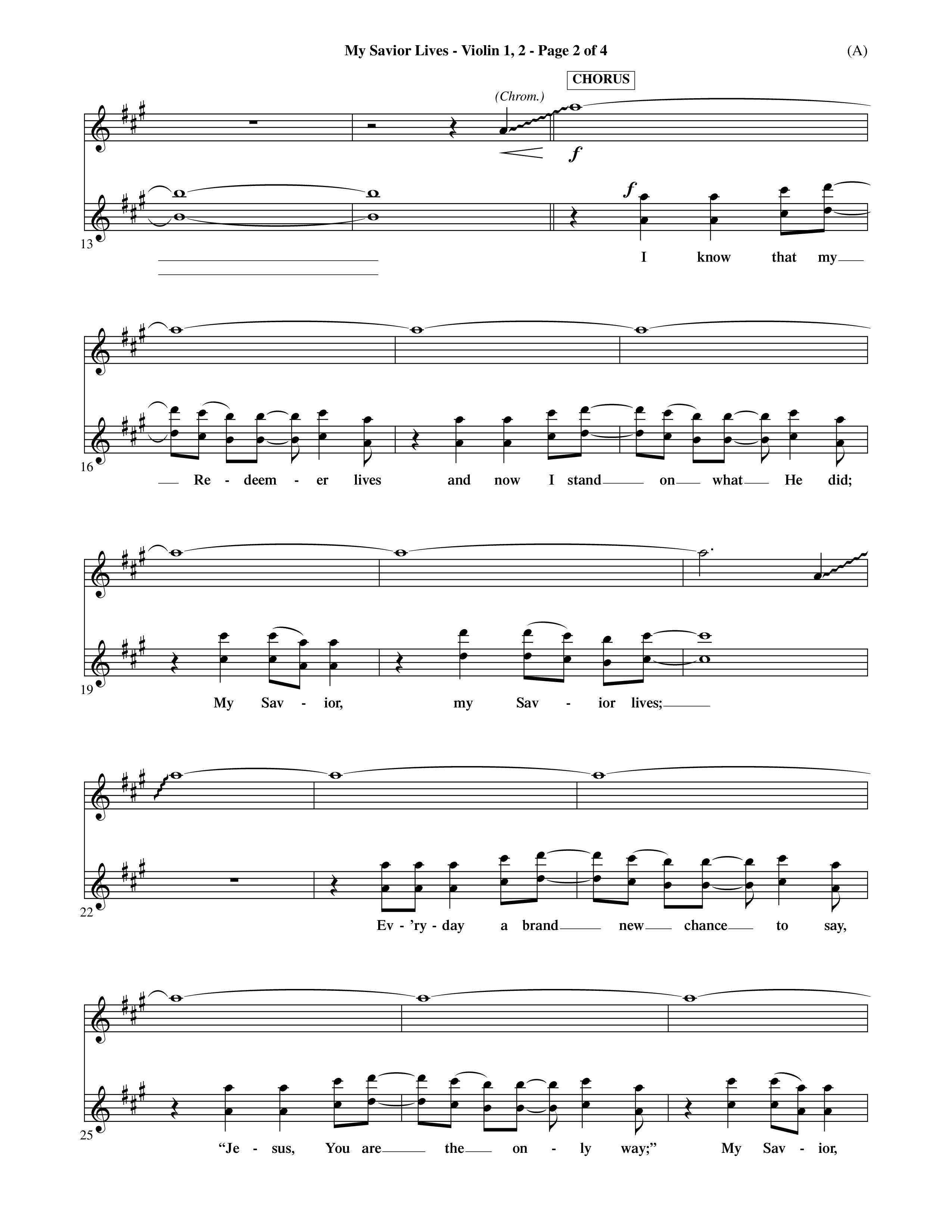 My Savior Lives (Choral Anthem SATB) Violin 1/2 (Word Music Choral / Orch. Dave Williamson)