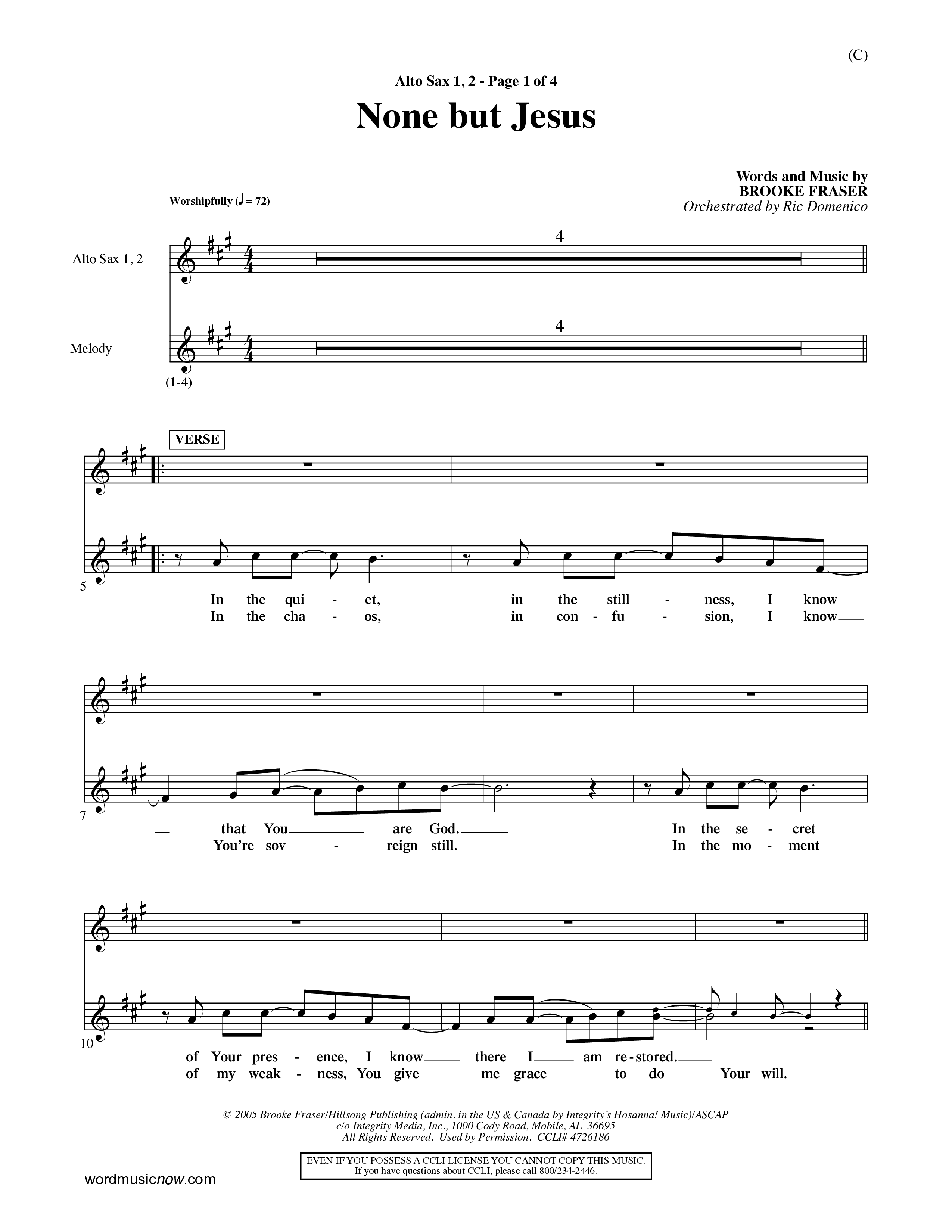None But Jesus (Choral Anthem SATB) Alto Sax 1/2 (Word Music Choral / Orch. Ric Domenico)