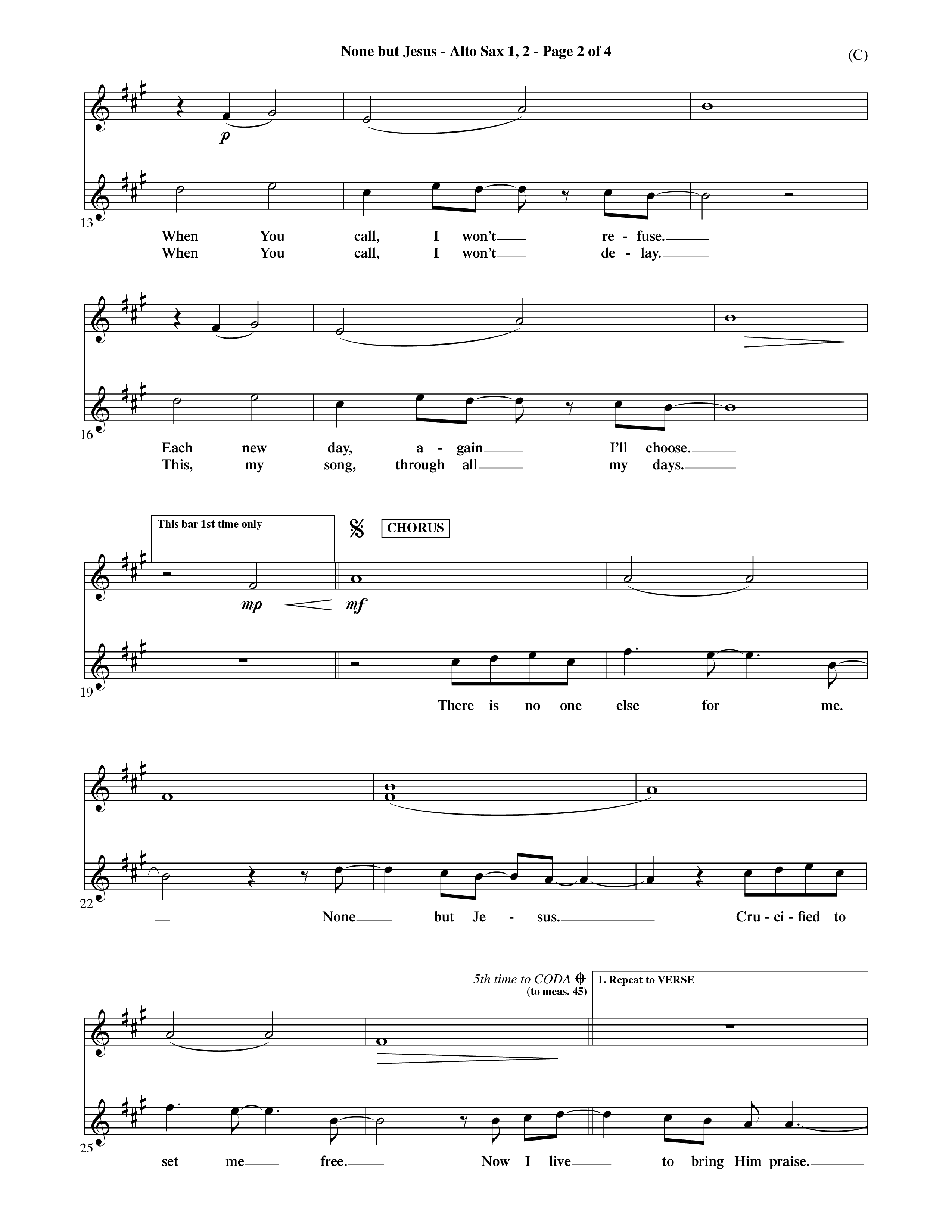 None But Jesus (Choral Anthem SATB) Alto Sax 1/2 (Word Music Choral / Orch. Ric Domenico)