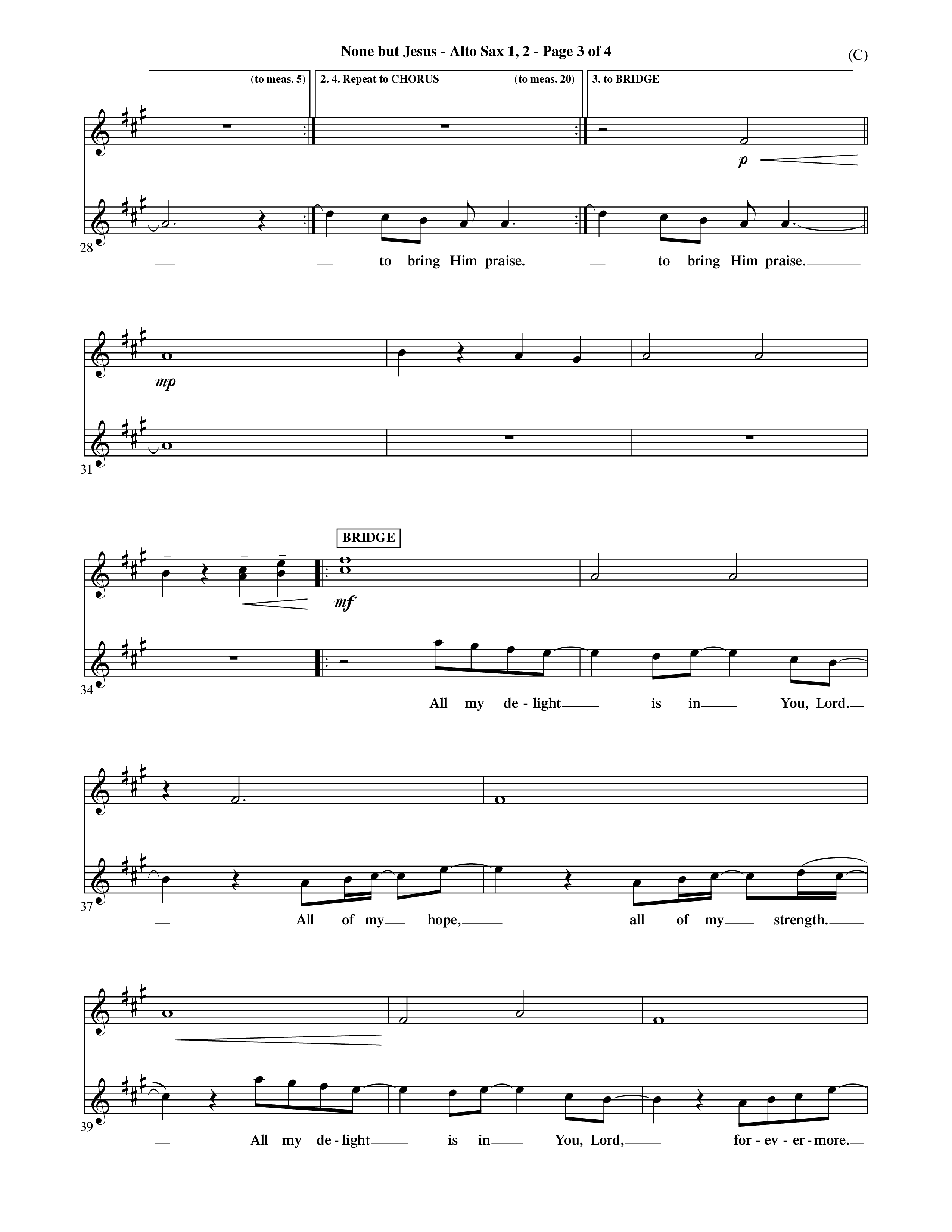 None But Jesus (Choral Anthem SATB) Alto Sax 1/2 (Word Music Choral / Orch. Ric Domenico)