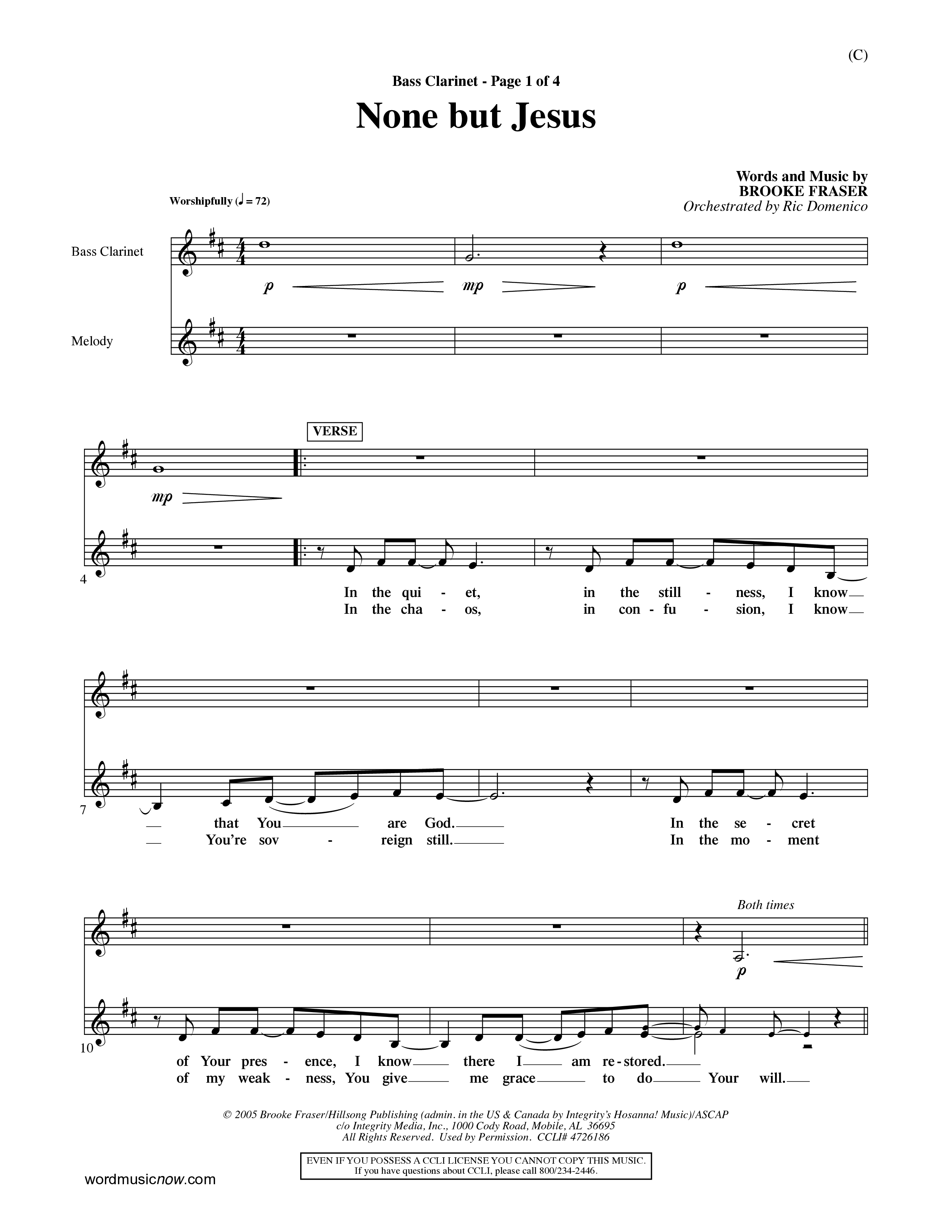 None But Jesus (Choral Anthem SATB) Bass Clarinet (Word Music Choral / Orch. Ric Domenico)