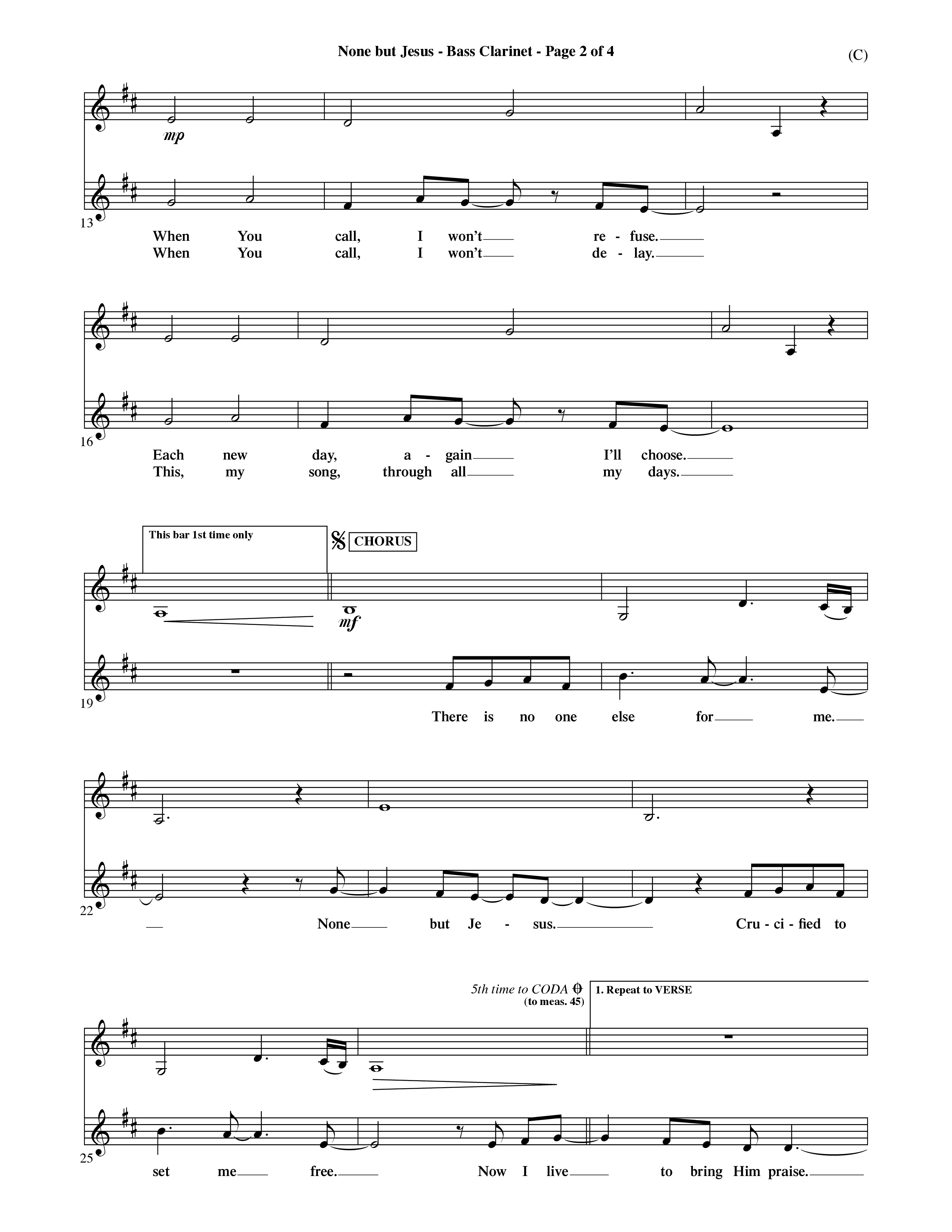 None But Jesus (Choral Anthem SATB) Bass Clarinet (Word Music Choral / Orch. Ric Domenico)
