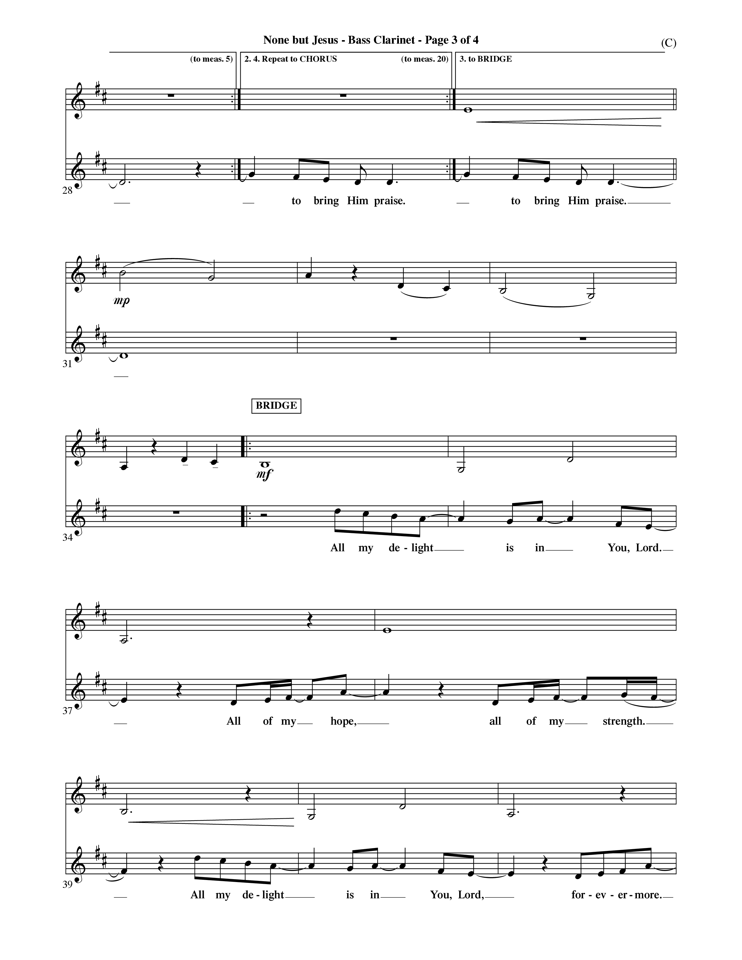 None But Jesus (Choral Anthem SATB) Bass Clarinet (Word Music Choral / Orch. Ric Domenico)