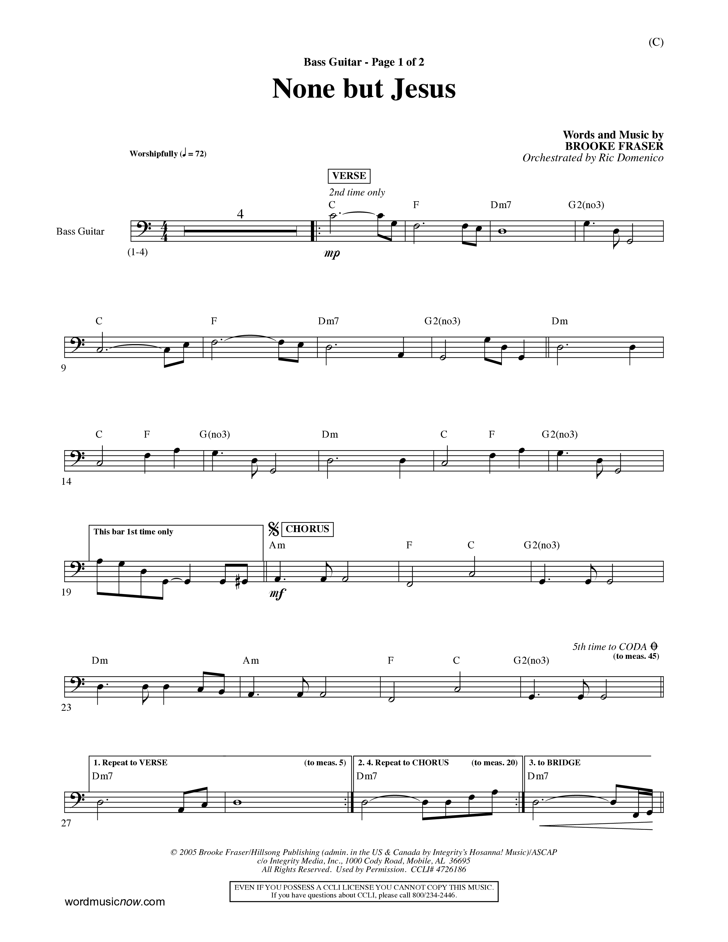 None But Jesus (Choral Anthem SATB) Bass Guitar (Word Music Choral / Orch. Ric Domenico)