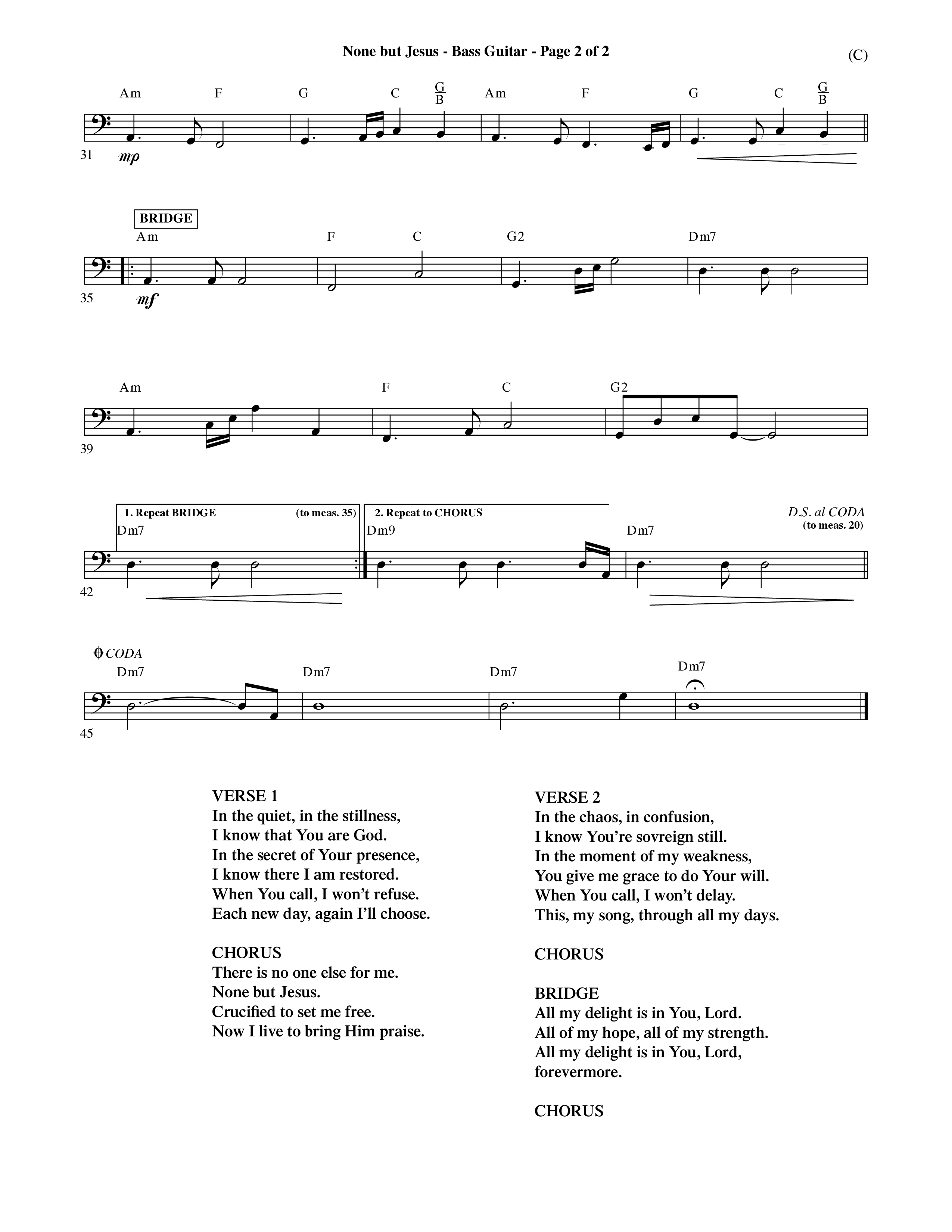 None But Jesus (Choral Anthem SATB) Bass Guitar (Word Music Choral / Orch. Ric Domenico)