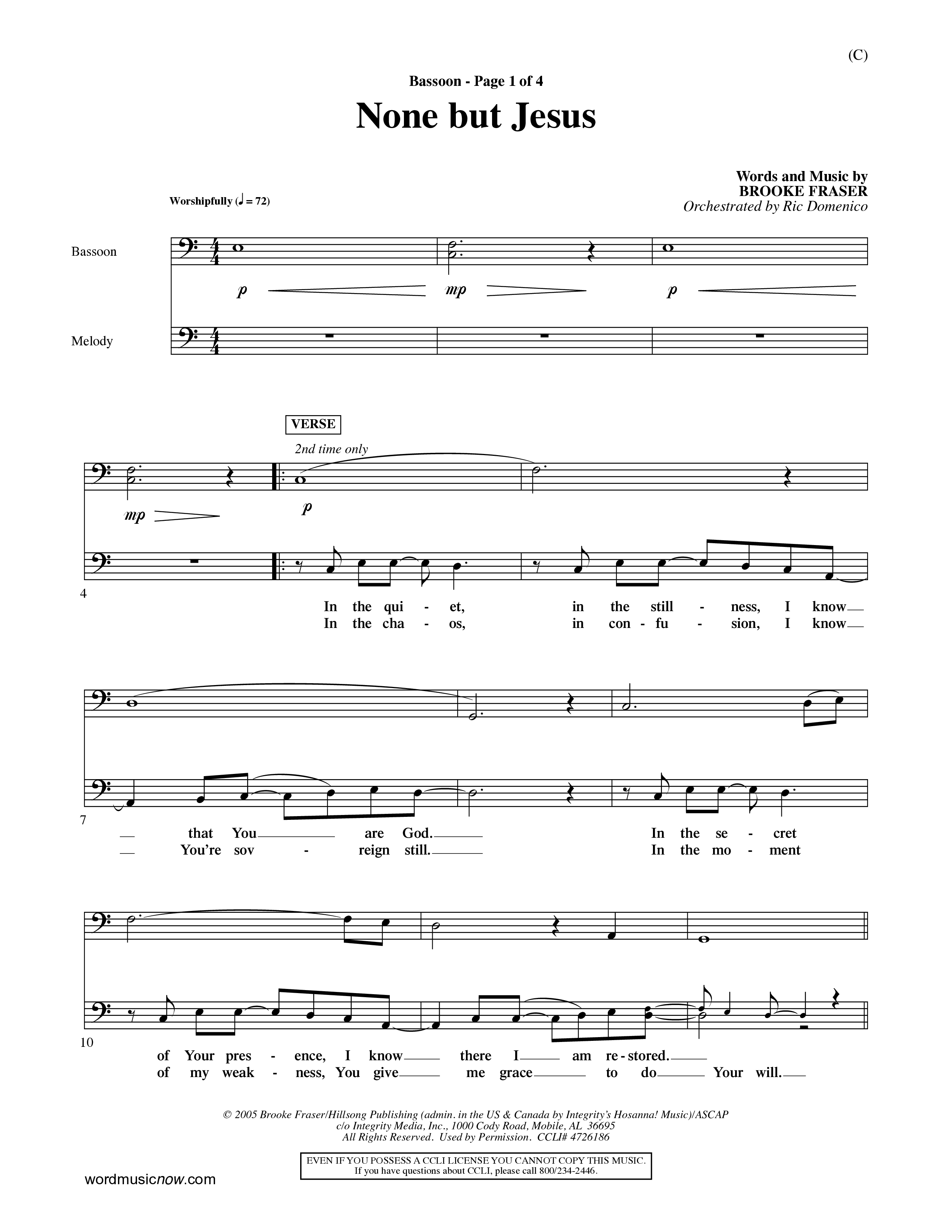 None But Jesus (Choral Anthem SATB) Bassoon (Word Music Choral / Orch. Ric Domenico)