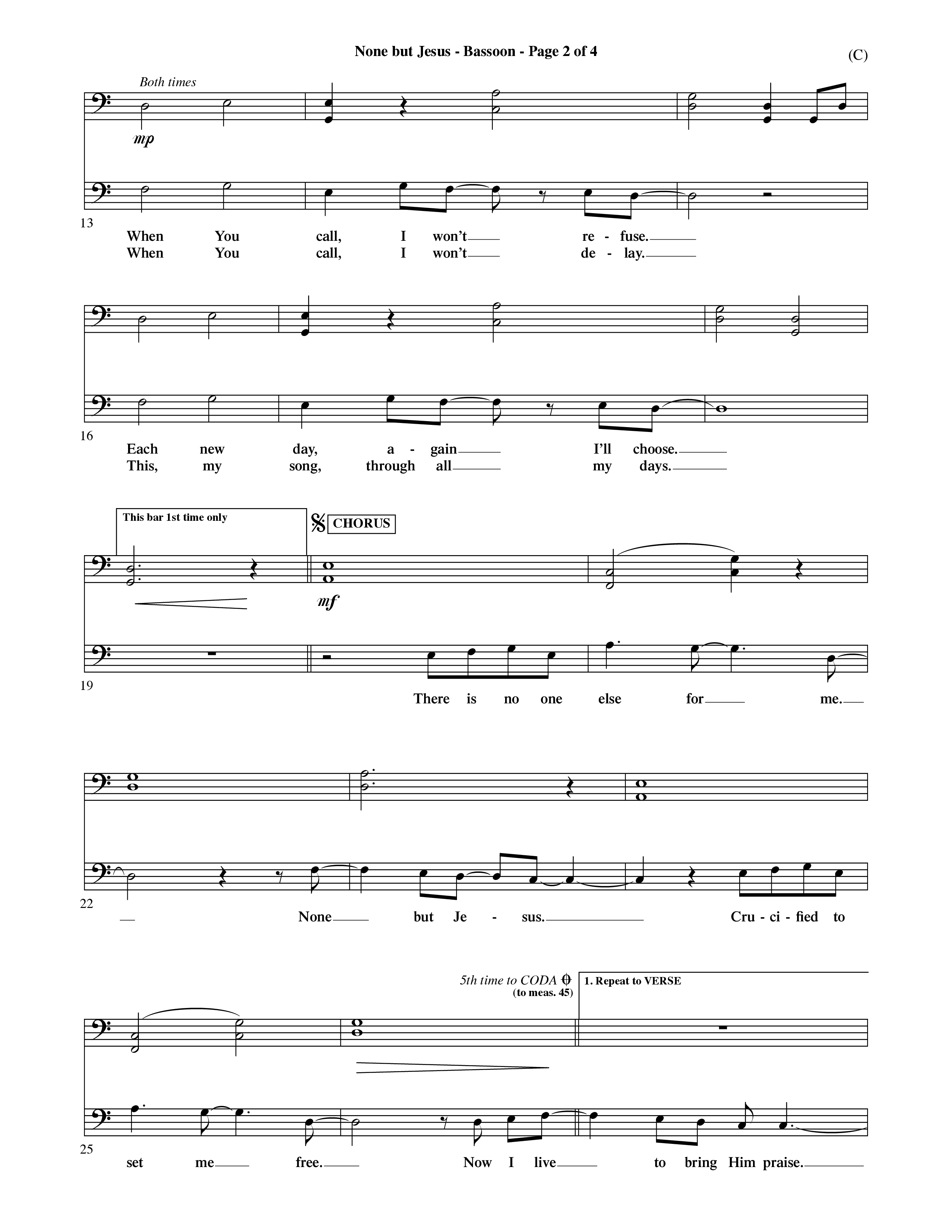 None But Jesus (Choral Anthem SATB) Bassoon (Word Music Choral / Orch. Ric Domenico)